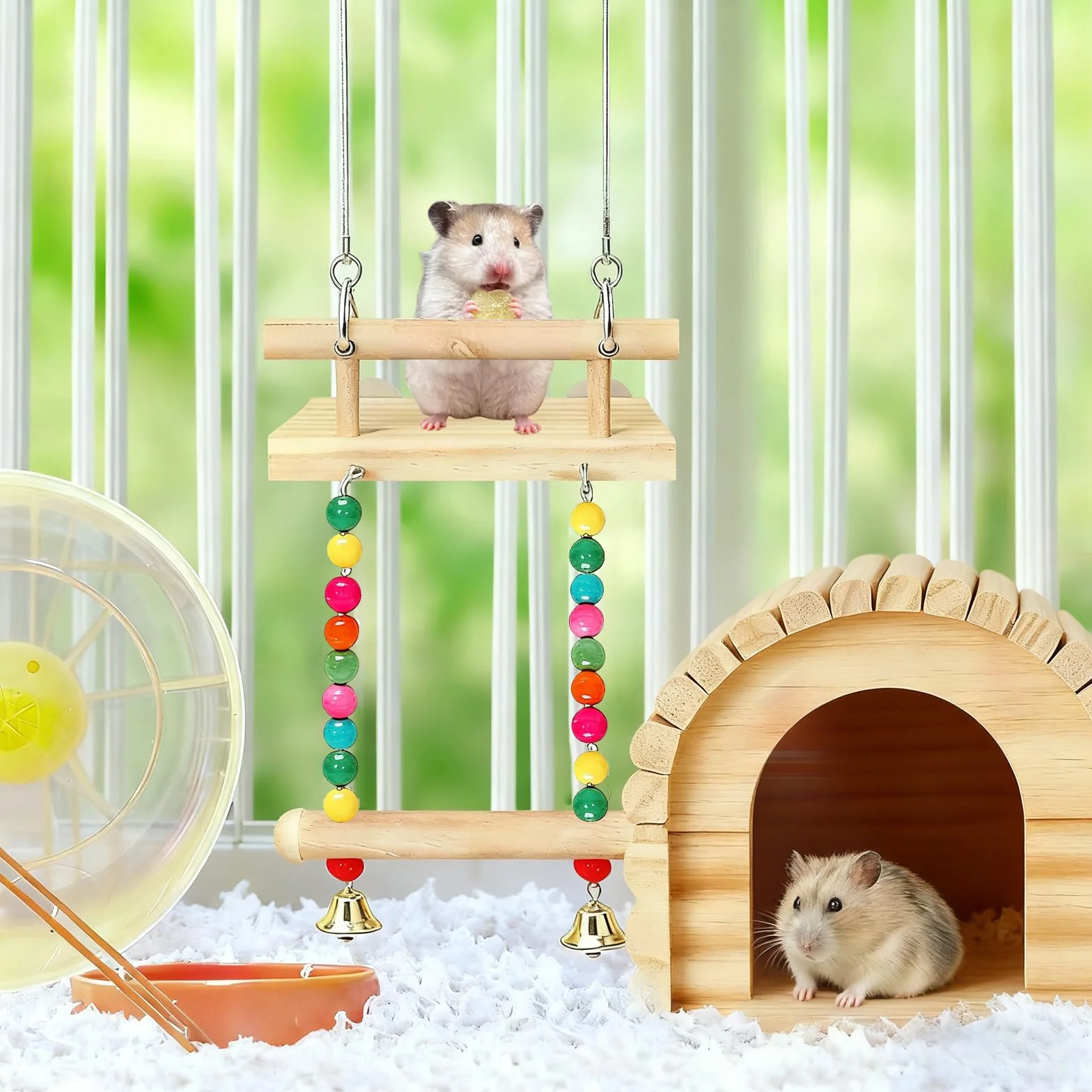 Perchoir Perroquet en Bois ZhouWei, Jouet Oiseaux avec Balançoire pour Cage, Accessoire Calopsittes Inséparables Canaris