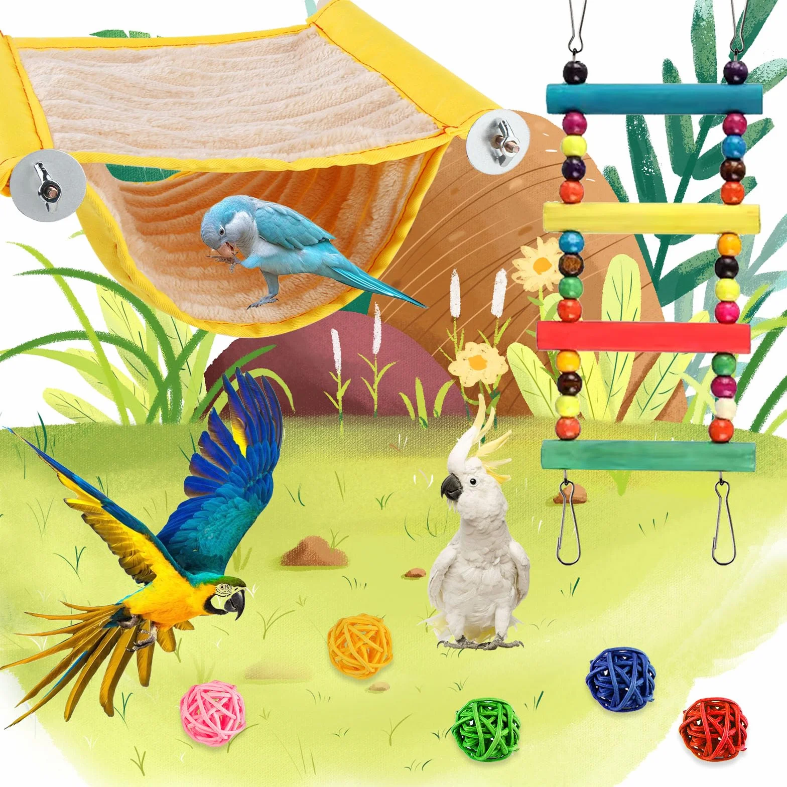 Vegena Hamac pour Oiseaux, Perroquet Hamac,Jouets pour Oiseaux, Jouet à Suspendre pour Perroquet, Nid D'oiseau Perroquet pour Perroquet éclectus Calopsittes Perruches Hamster (L, 18 * 23cm)