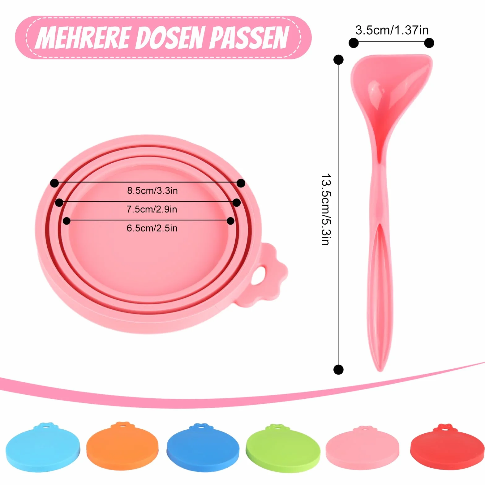 Lot de 6 Couvercles Silicone de Conserve Avec 6 Cuillères - Pour Boîtes de 65 mm, 75 mm et 85 mm - Adapté Aux Boîtes de Nourriture Pour Chiens et Chats