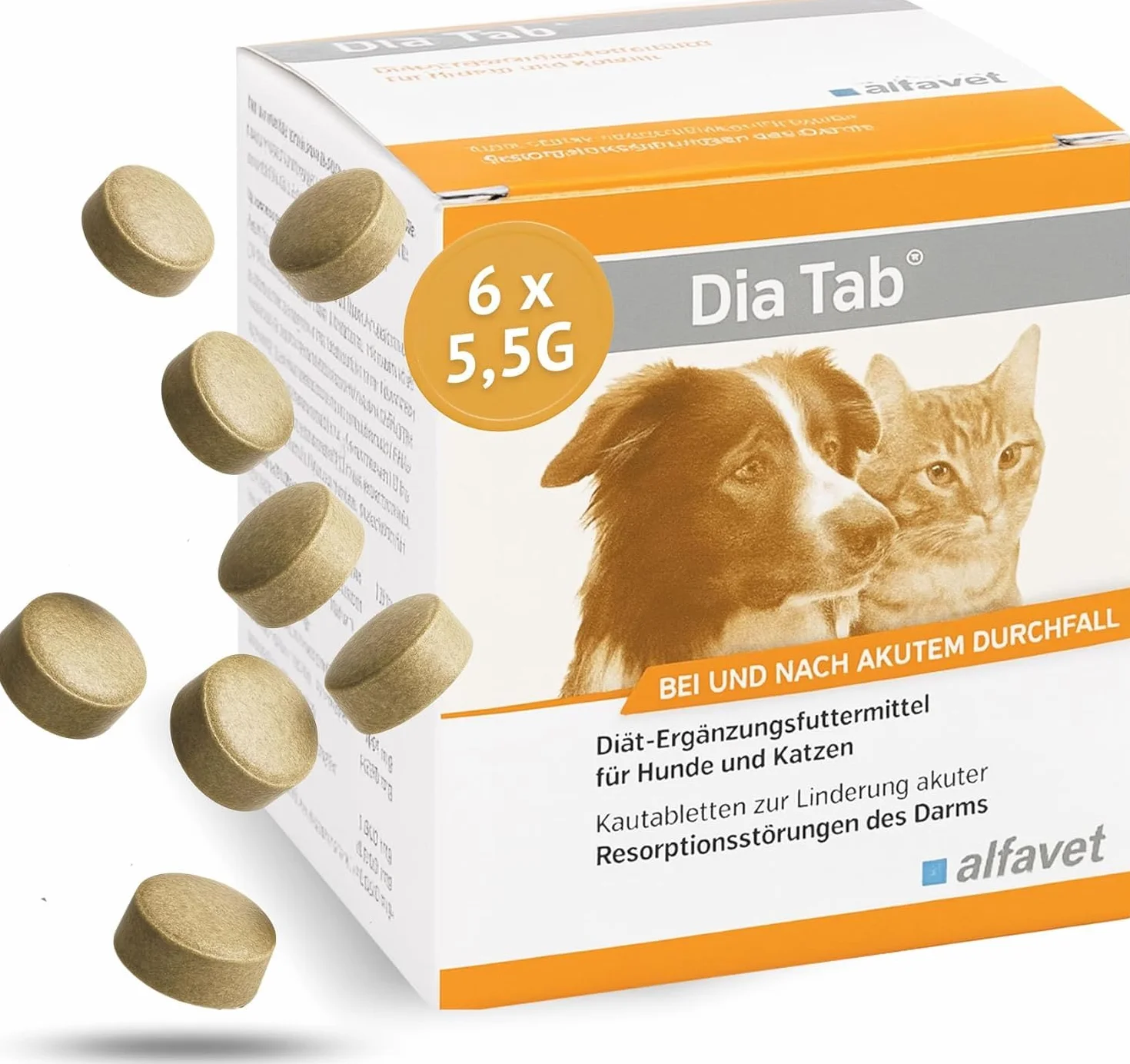 alfavet Dia Tab complément alimentaire diététique pour chiens et chats comprimés à mâcher diarrhée vomissements 6 x 5,5 g