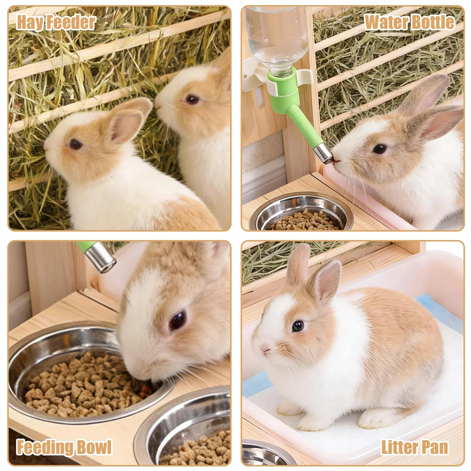 Mangeoire à Foin pour Lapin en Bois 4 en 1, Râtelier et Abreuvoir pour Petit Animal
