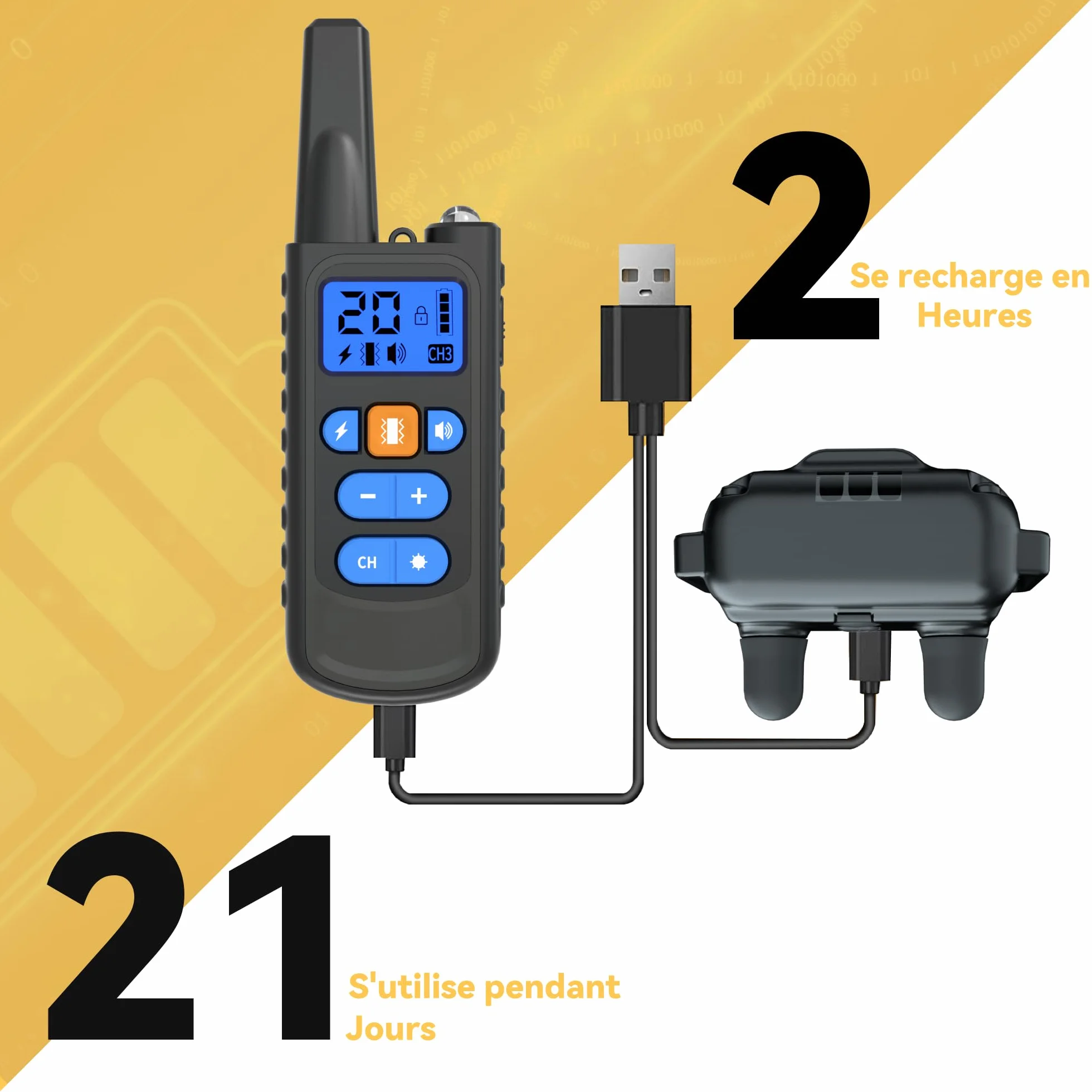 Meloive Collier de Dressage pour Chiens Rechargeable,Portée de 3000m,avec Mode Vibration,Son,Choc Statique et Lumière,IPX67 Résistant à L’Eau,Adapté Aux Chiens de Petites et Moyennes Tailles,Noir