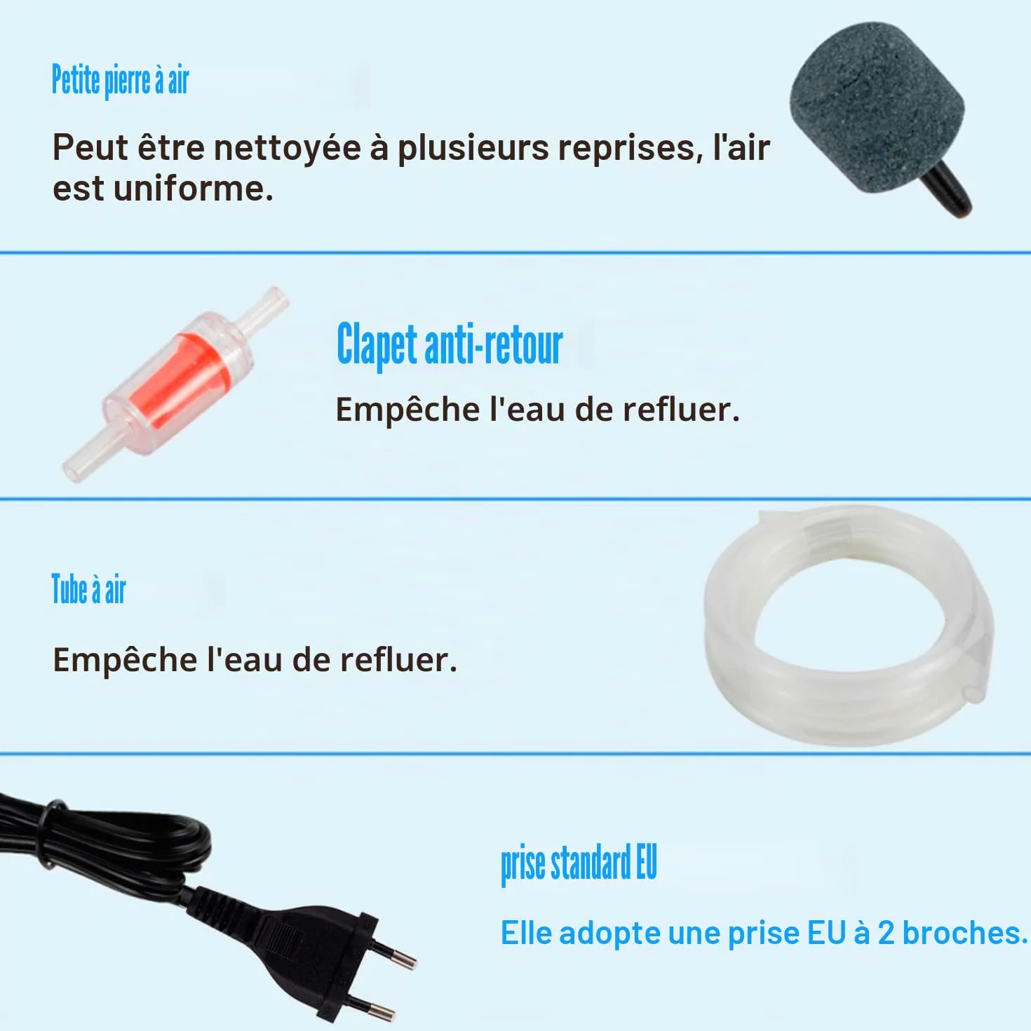 Hygger Pompe à Air Aquarium Silencieuse Réglable 1-75 L avec Tuyau et Pierre à Gazéifier 1W