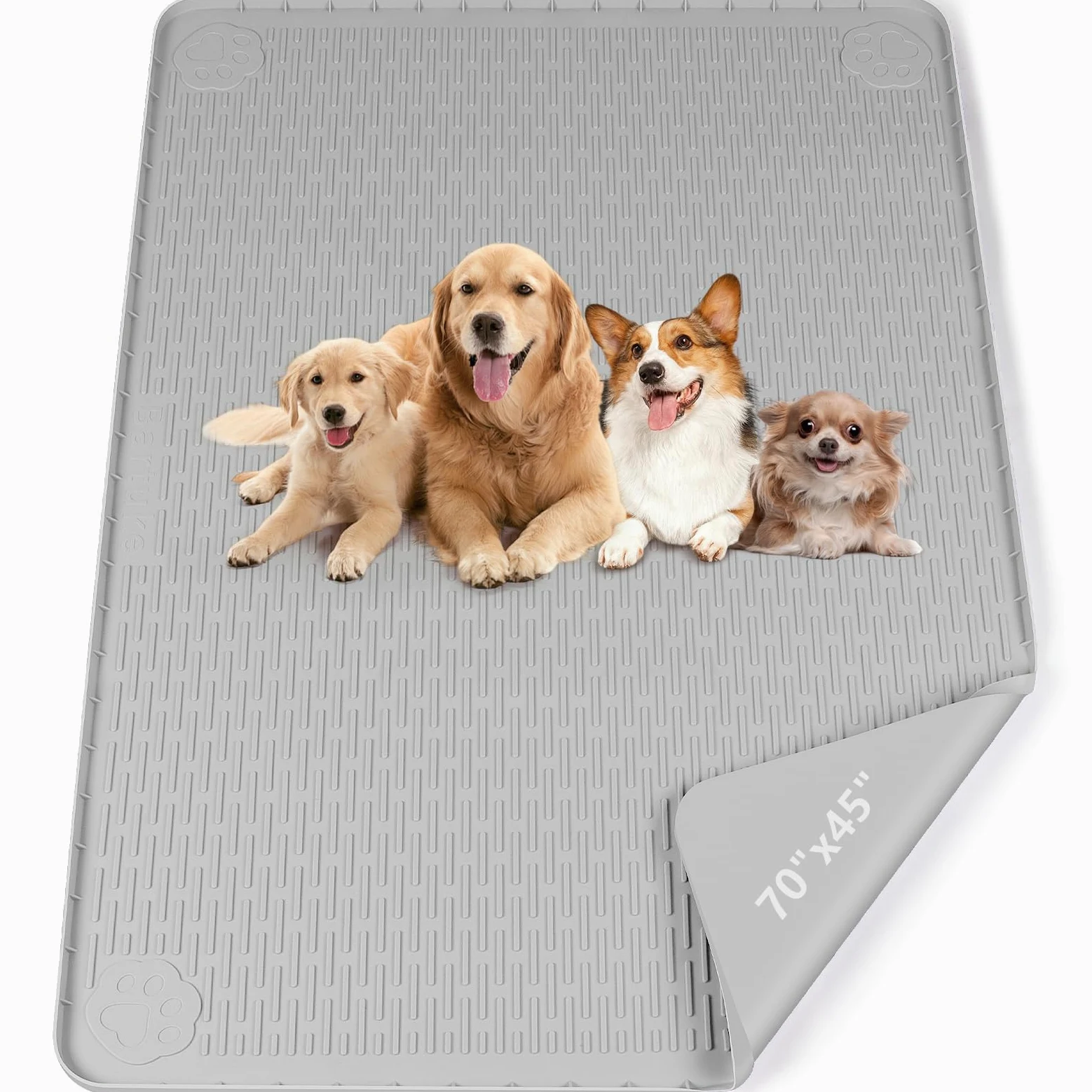 70''x45'' Tapis Pipi pour Chiens, 178x114cm, Extra Large réutilisable Tapis en Silicone XXL d'apprentissage de la propreté, antidérapant, étanche, Protection du Sol d'intérieur (Gris Clair)