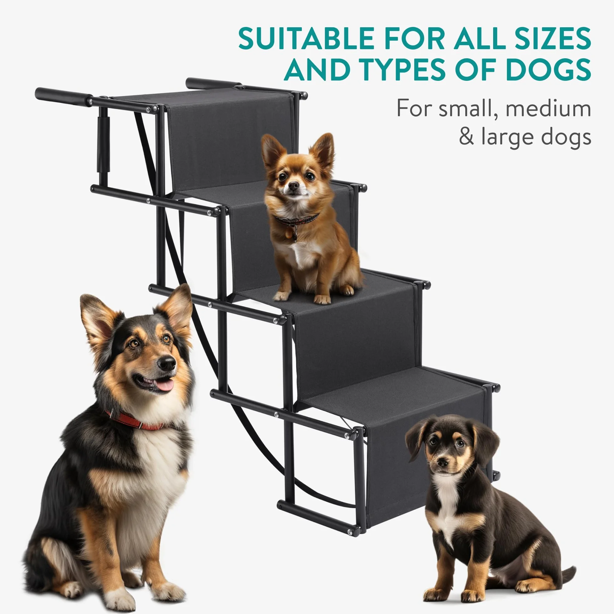 Navaris Escalier pour Chien - Rampe Pliable d'accès Voiture pour Chiens Petits et Grands adaptée à Tous Les véhicules - Marche Pied pour Animal avec Marche 45 cm de Largeur