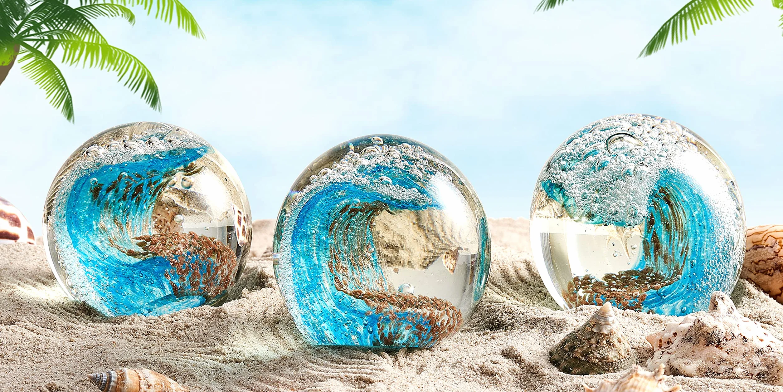 EUSTUMA Figurines en Verre Boule Océan Vagues Presse-Papier Déco Maison Collection