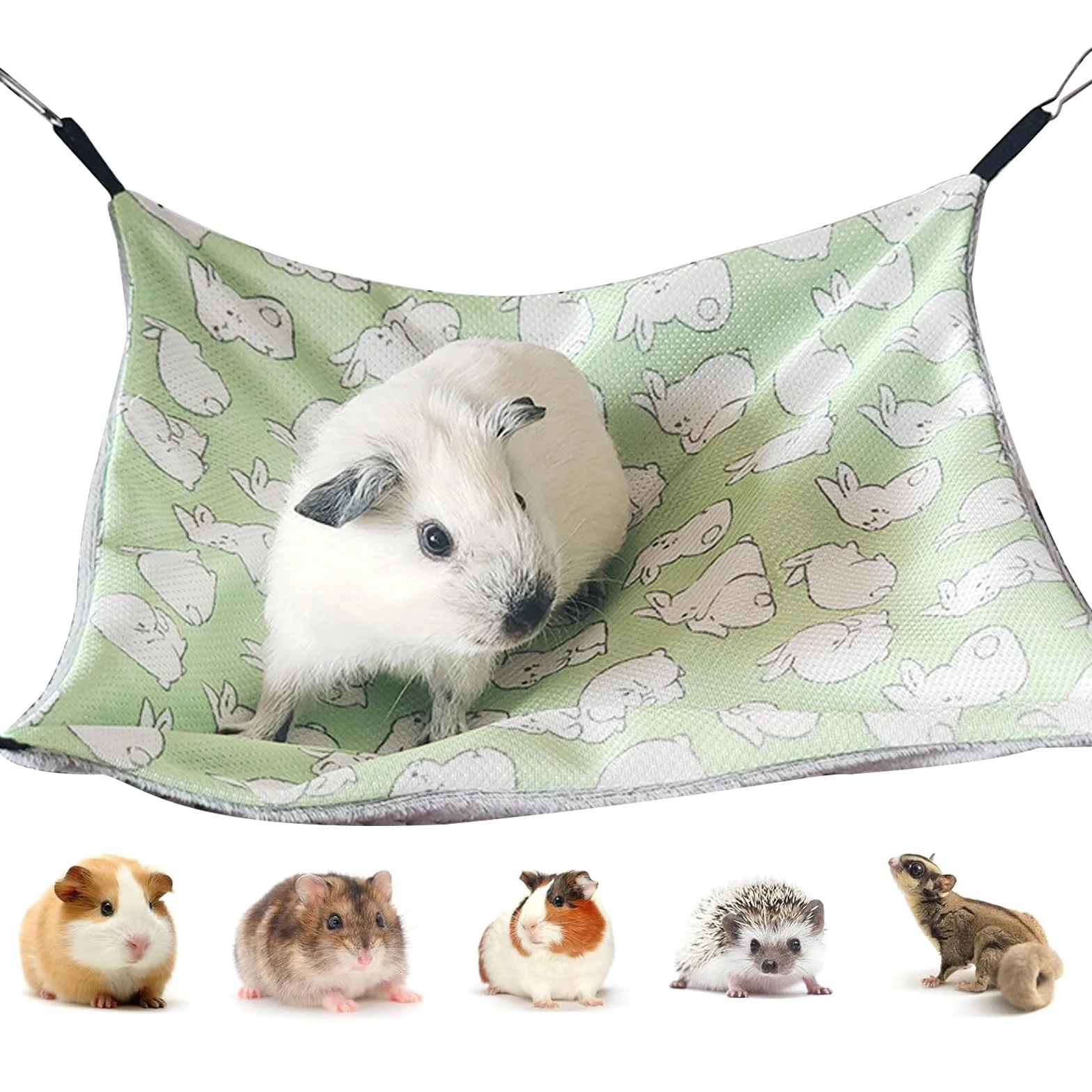 Maison cochon d'inde, Hamac Lit Hamac pour Animaux de Compagnie À Double Couche Chinchilla Furet pour cage de petit animal de compagnie, pour Chinchilla,Hérisson,Cobayes (Glace Soie, lapin vert)