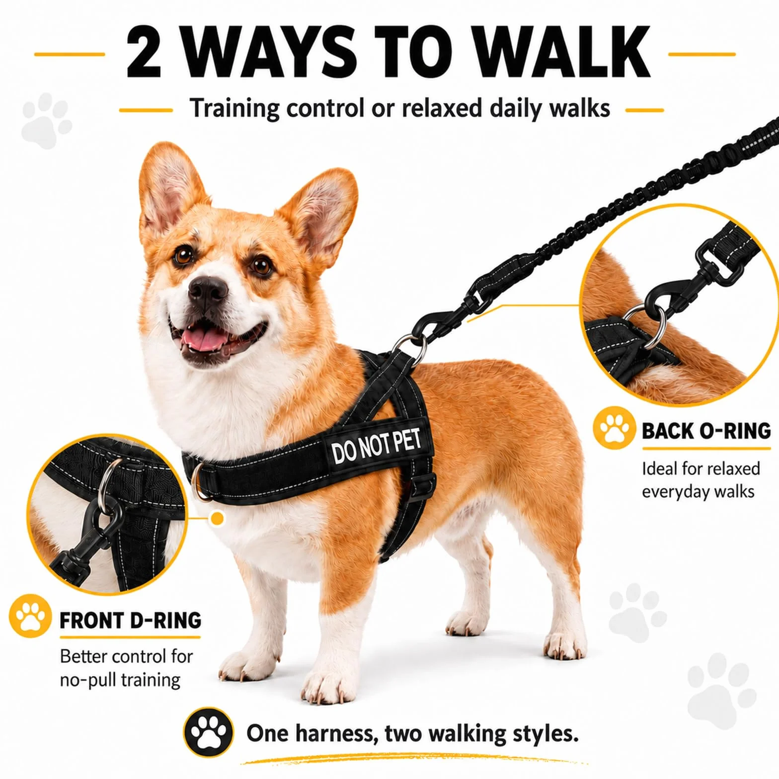 Harnais Chien Anti Traction Réglable avec Poignée de Contrôle Réfléchissant Noir L