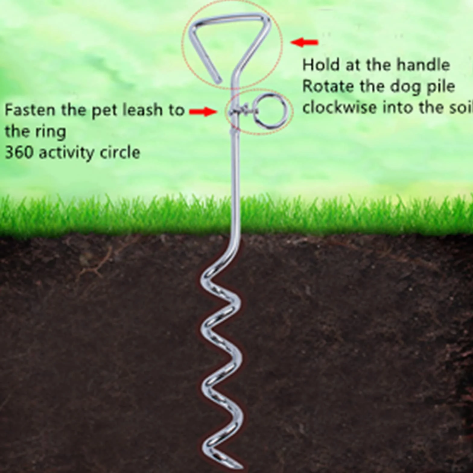Piquet et câble d'attache pour chien en acier, spirale 40,6 cm, 5 m, extérieur
