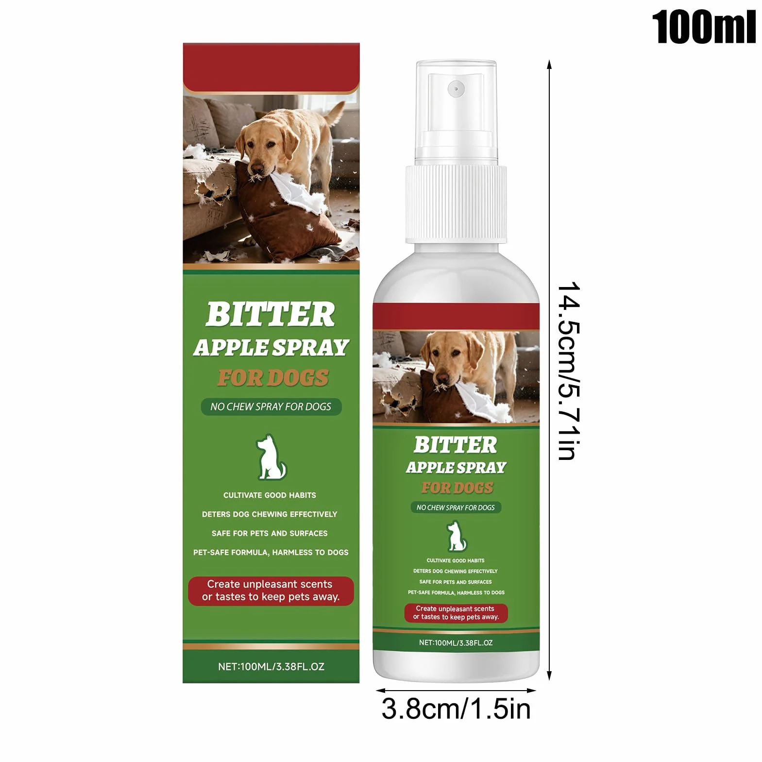 Bitter Spray Mastication Naturelle 100 ML Correcteur de comportement pour Meubles Tapis Terrasse