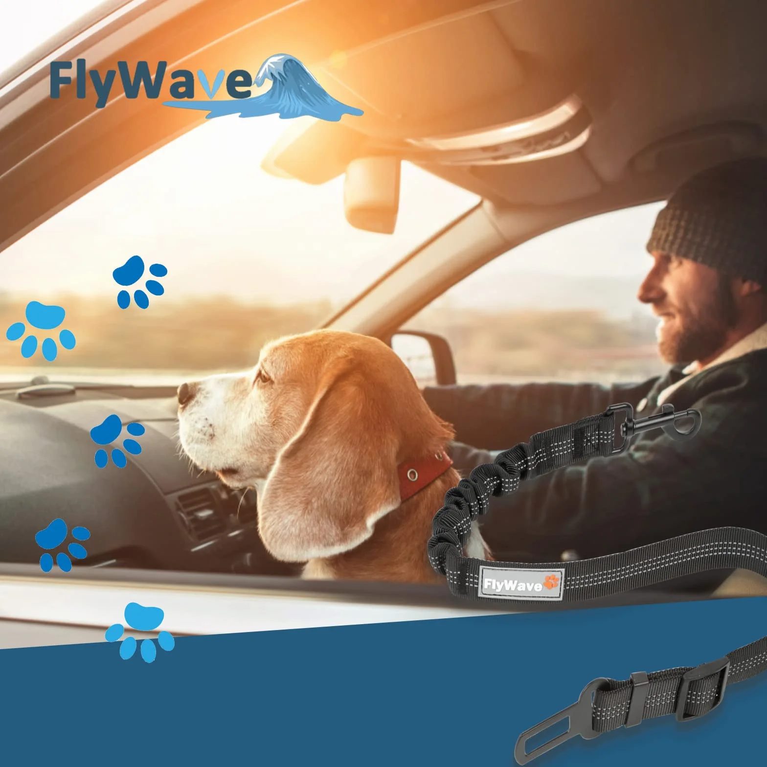 FlyWave Ceinture De Sécurité pour Chien Voiture - Réglable, Universelle et Robuste - Pour Tous Types De Chiens | Fermoir en D