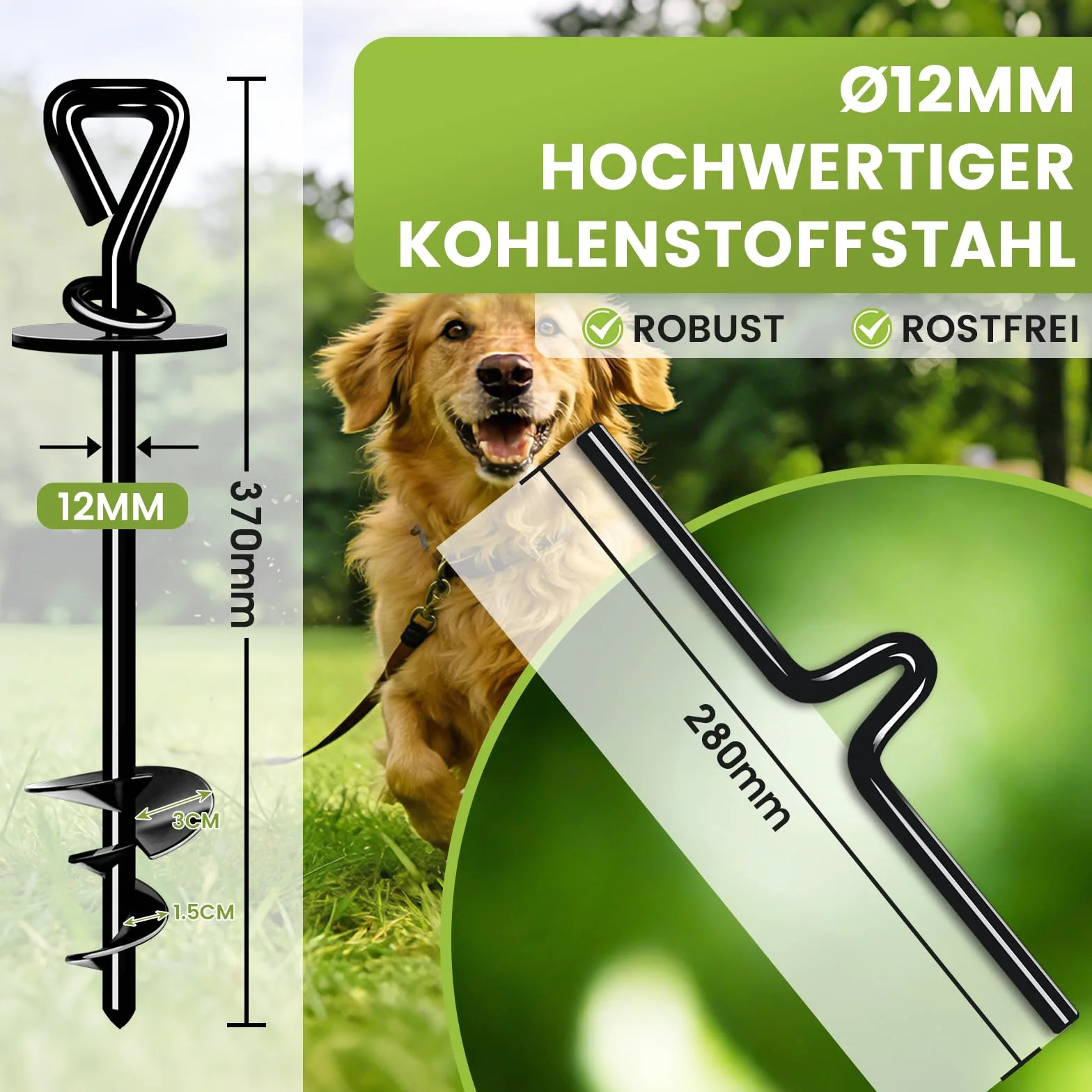 Piquet Ancrage pour Chien 360° 220lbs pour Petit Moyen Grand Chien Patio Camping Plage