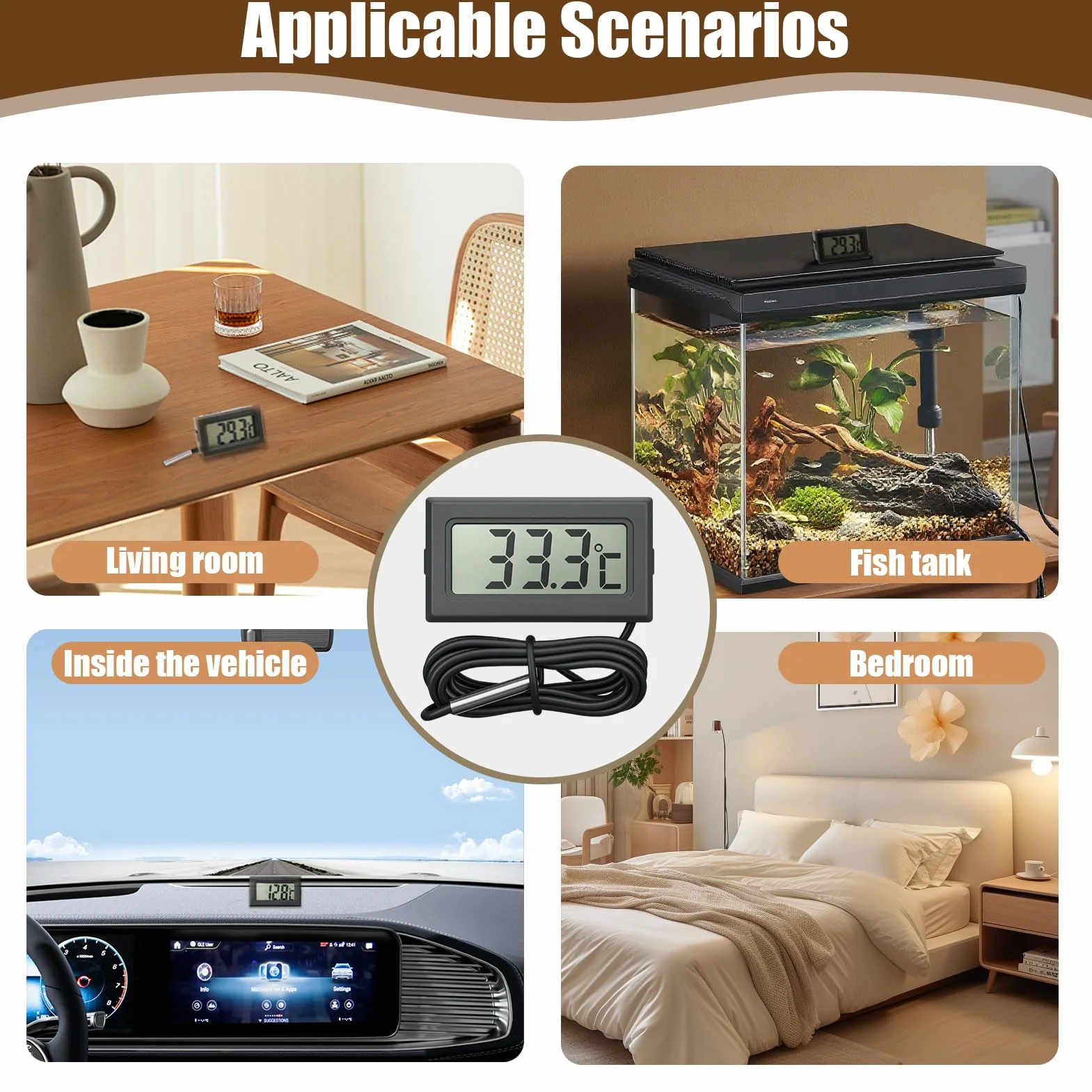 Thermomètre Numérique Mini LCD Moniteur de Température avec Sonde Externe 1m pour Reptiles Réfrigérateur Congélateur Aquarium