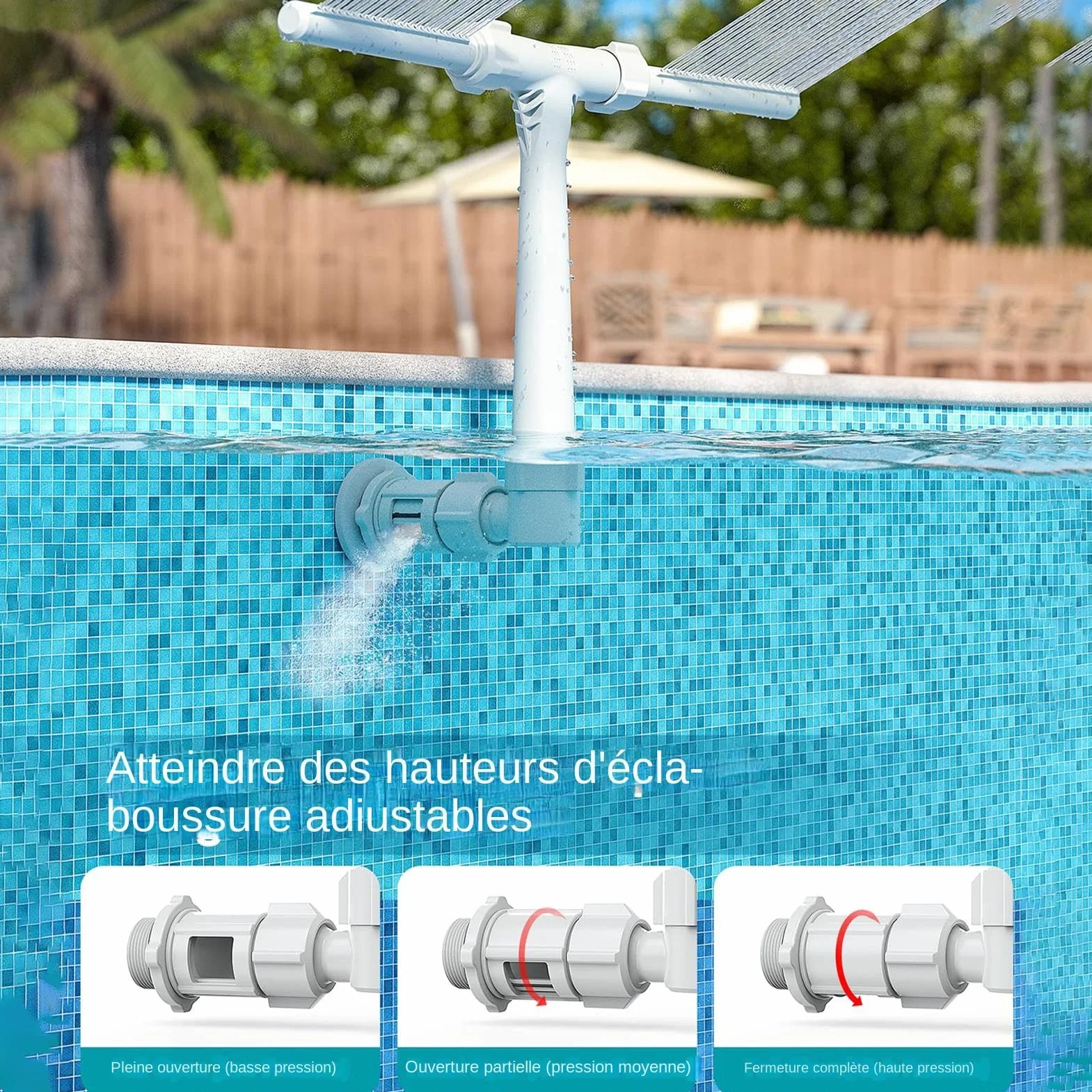 Fontaine De Piscine Réglable 2 en 1 Double Cascade Pulvérisateur Accessoires Double Jet Piscine Hors Sol