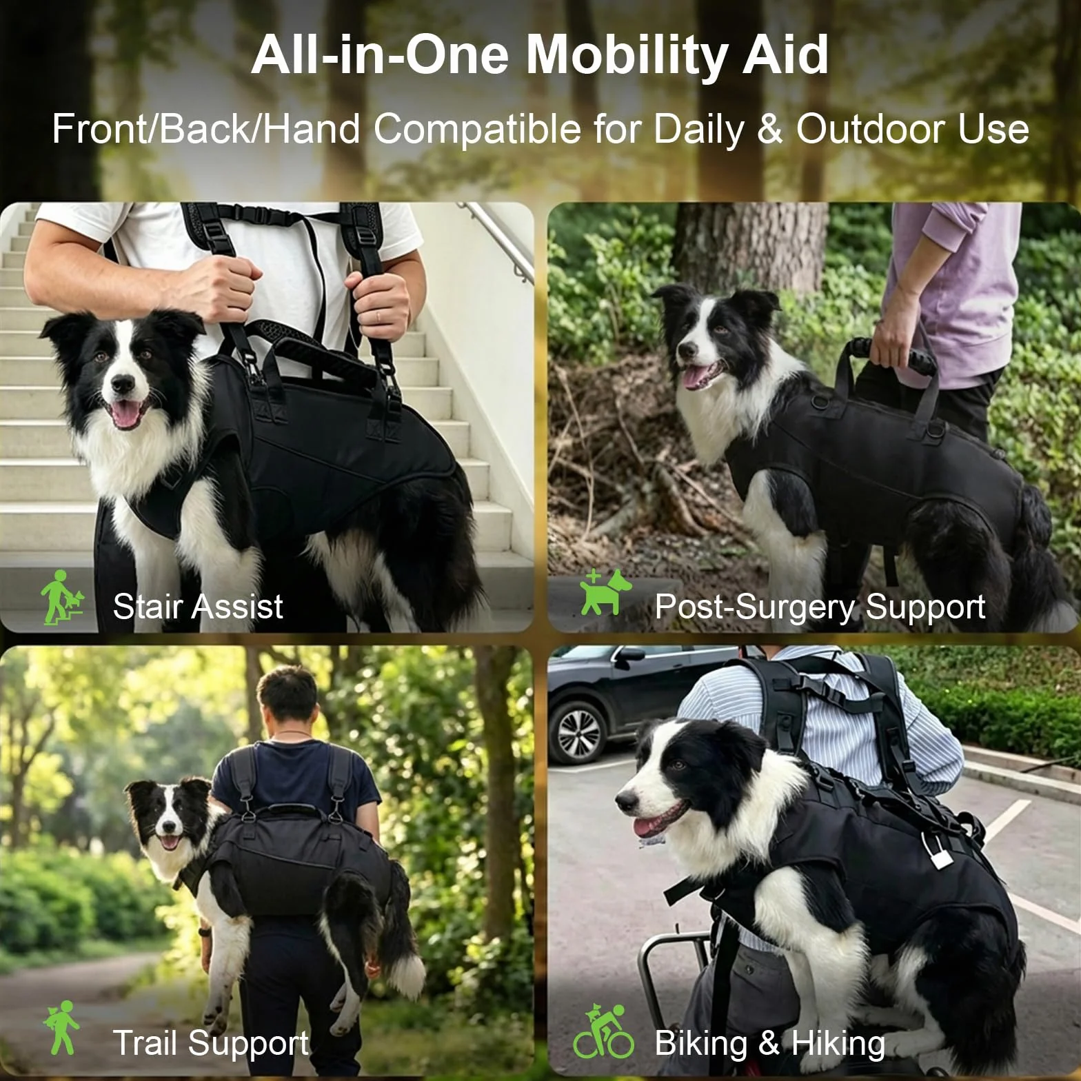 Grand Transport Chien Corps Entier Sac à Dos Bandoulière Réglable Poignée Commande 3 Méthodes Porte Chien 15KG Soutien Chiens Âgés Blessés