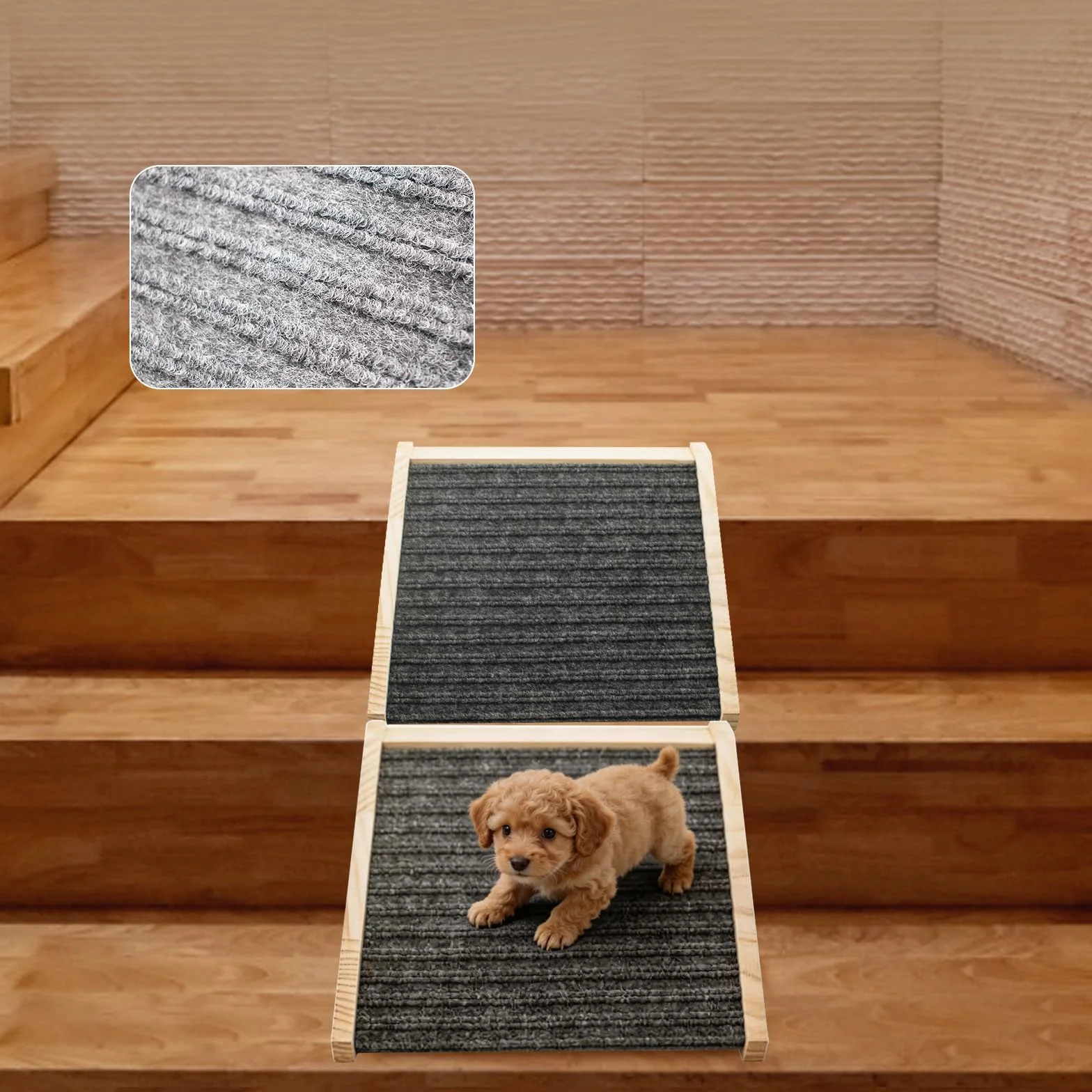 Rampe pour Chien en Bois pour Escaliers, Marches pour Animaux à Faible Inclinaison avec Surface Antidérapante, Aide pour Petits Chiens et Chats, Rampe à 30 degrés