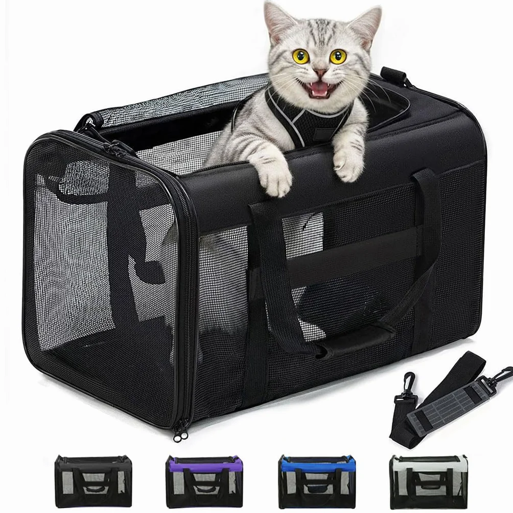 Sac Transport Chat Voyage Approuvé Compagnies Aériennes pour Chien Chat Chiot Jusqu'à 6 Kg Pliable Noir