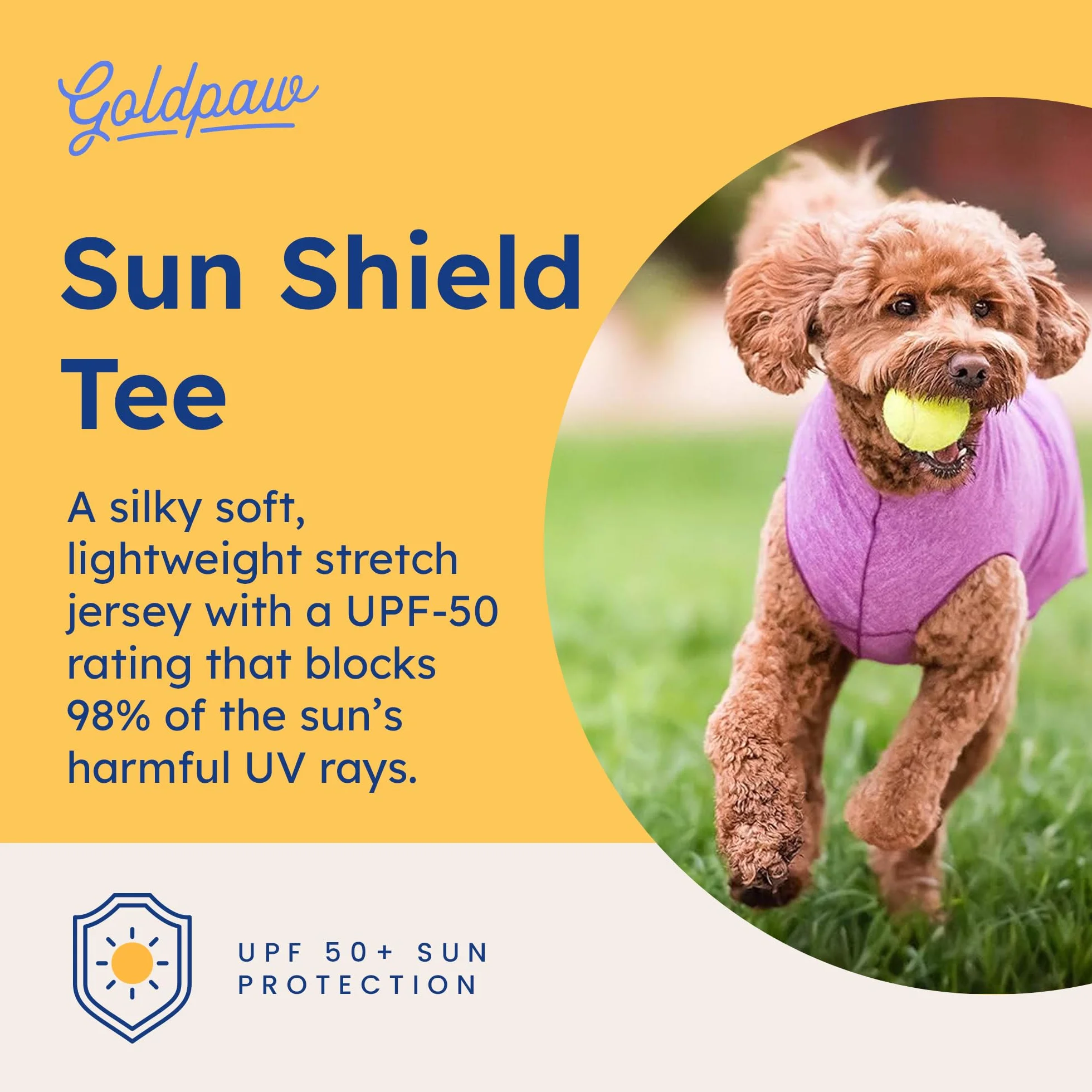 Gold Paw Sun Shield T-Shirt pour Chien - Protection UV - Soulage l'Anxiété - Lavable en Machine
