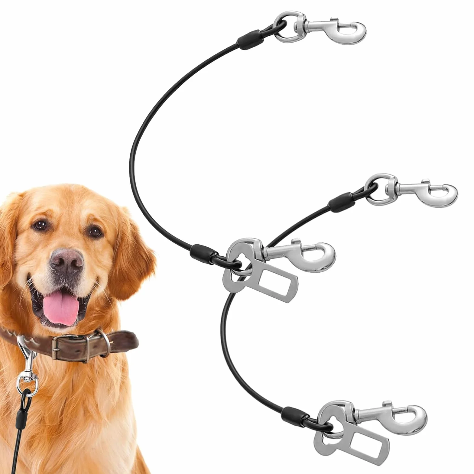 2 Pièces Ceintures de Sécurité pour Chien, Anti Morsure Laisse pour Chien, Harnais de Voiture, Cordes D'extension de Laisse avec Crochet Pivotant à 360 Degrés, Résistant à la Mastication