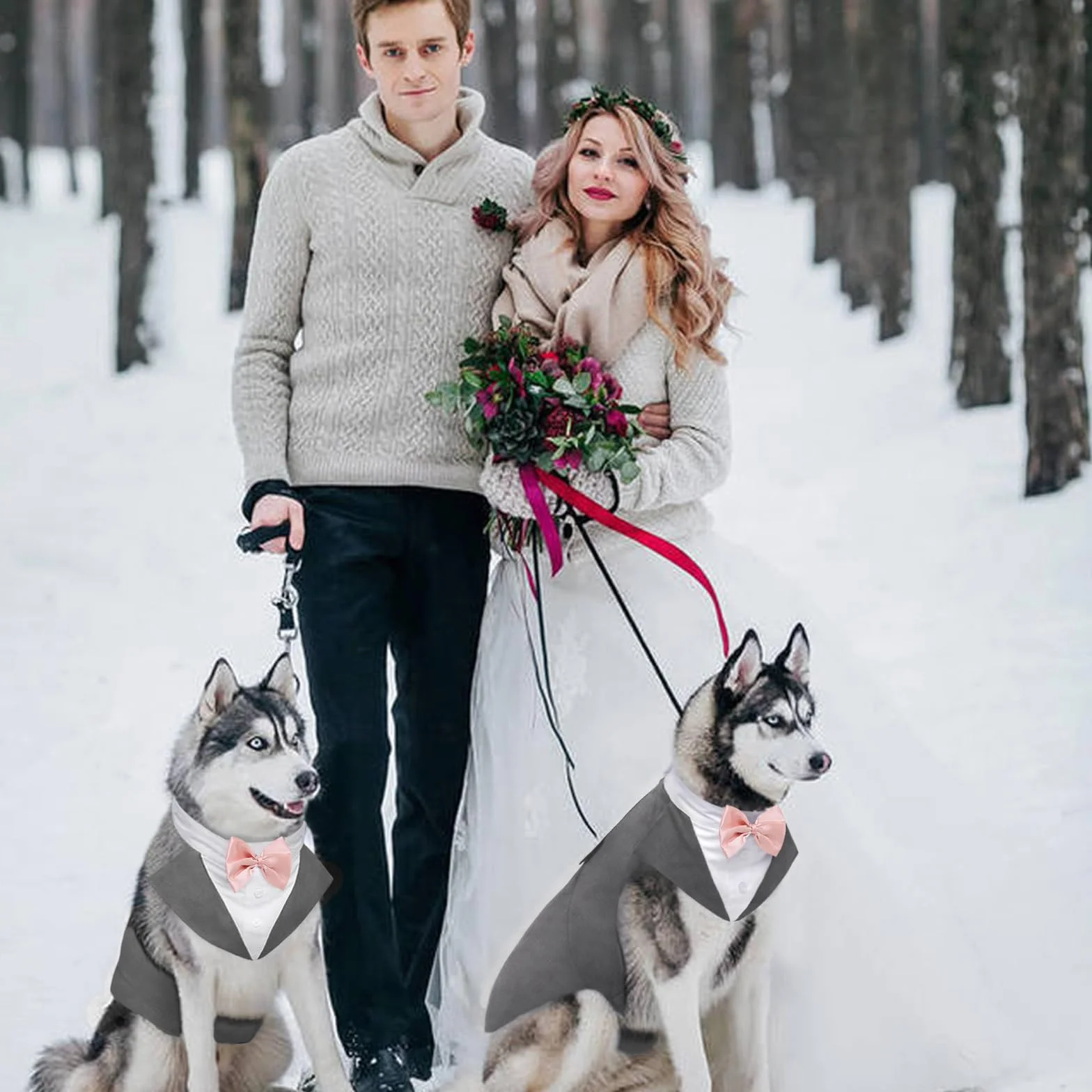 Kuoser Costume Smoking Chien Petite Moyenne Taille, Chemise Chiot Nœud Papillon Rose Amovible, Tenue Formelle Mariage