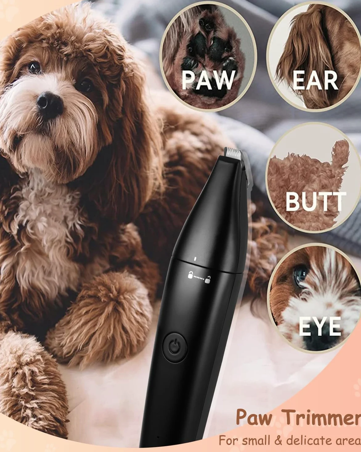Tondeuse 4 en 1 pour chien pour toilettage de pattes, kit de toilettage pour chien rechargeable USB-C avec deux vitesses, rasoir sans fil pour poils épais pour caniche, petits animaux de