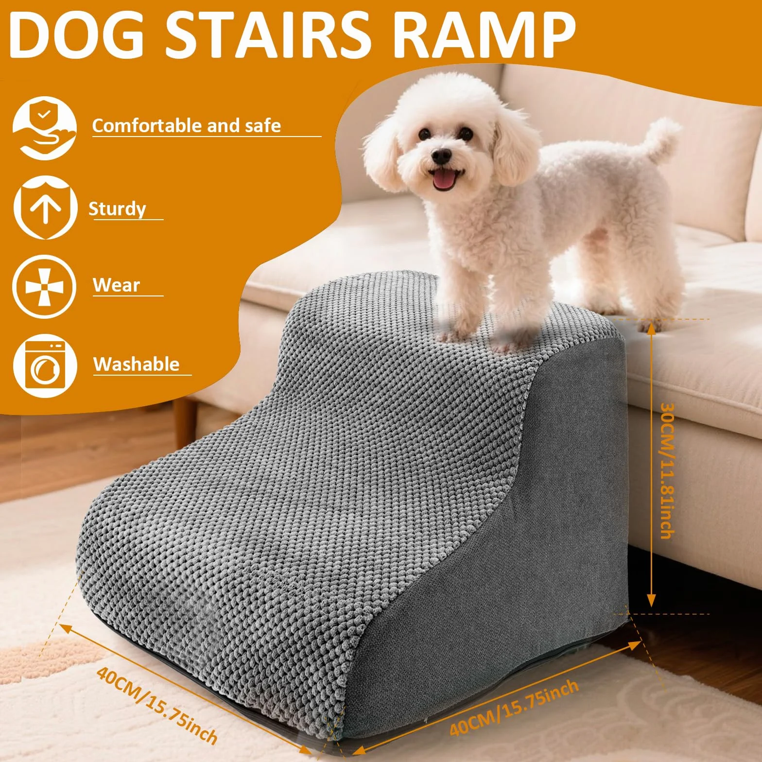 Escalier pour chien 30 cm 2 marches antidérapant housse velours lavable
