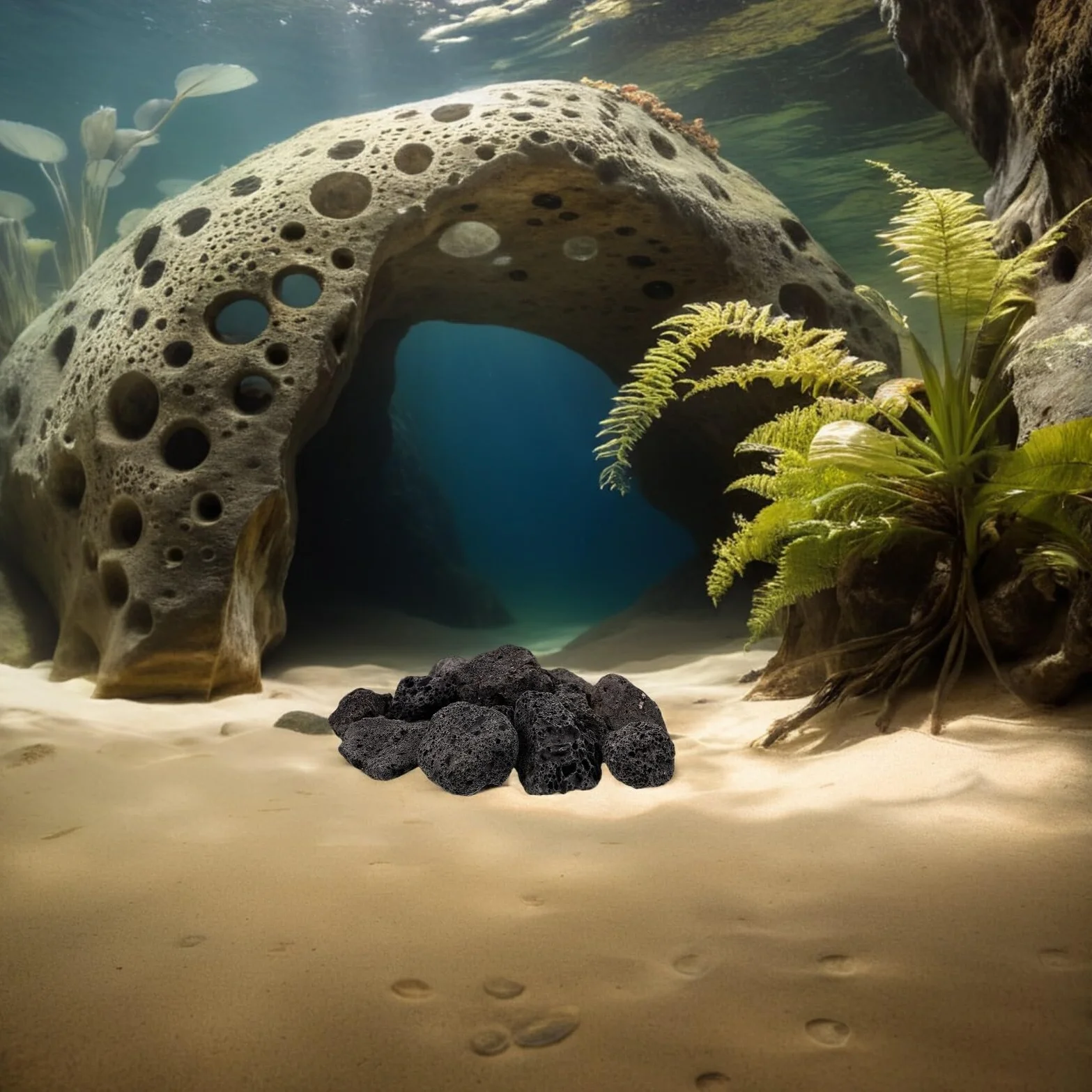 Roches Volcaniques Noires pour Aquarium - Décoration Pierre Volcanique Plantes en Pot
