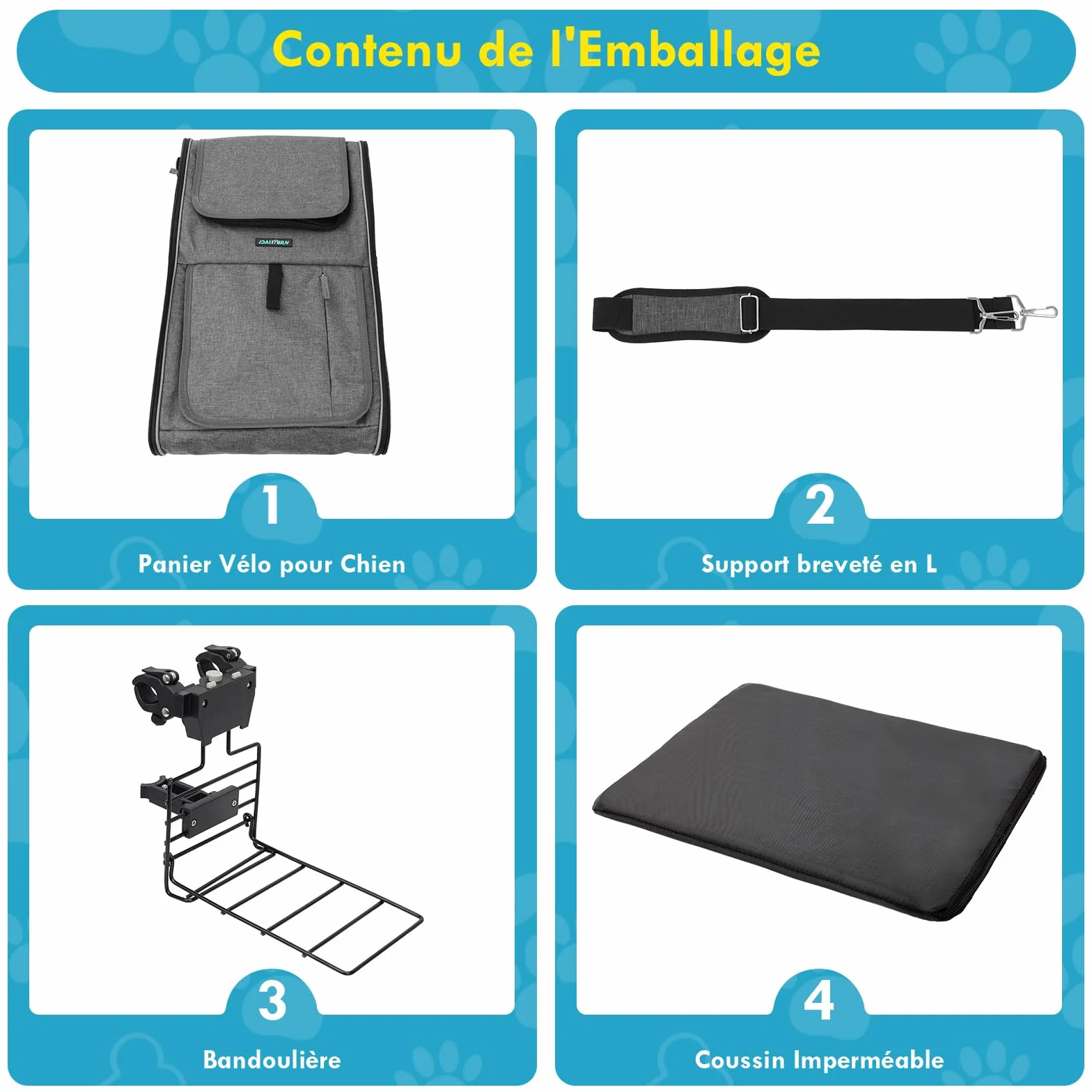 Panier Vélo Avant pour Chiens Chats 10KG avec L Support Φ8cm Pliable 4 en 1 Sac à Dos Bandoulière Siège Auto