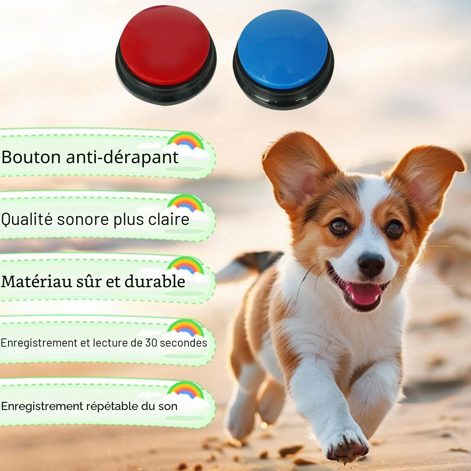 Gelabur 2 pièces Buzzer enregistrable, Buzzer Chien Communication Bouton 30 Secondes d'enregistrement, pour la Formation et Les Jeux pour Animaux de Compagnie