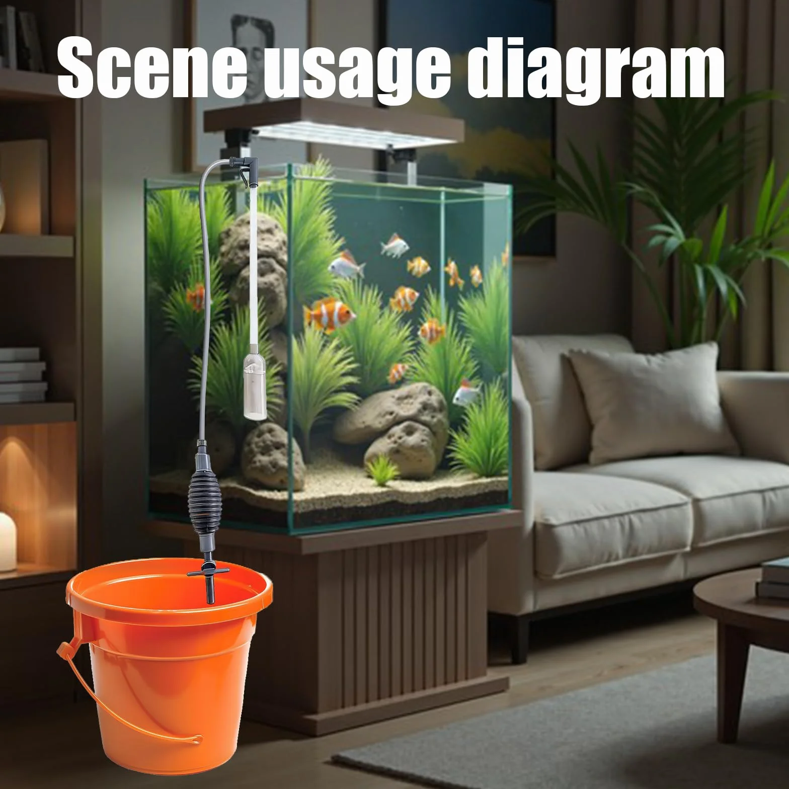 Pompe Siphon Nettoyage Aquarium Brosse Changement d'Eau Grattoir Algues