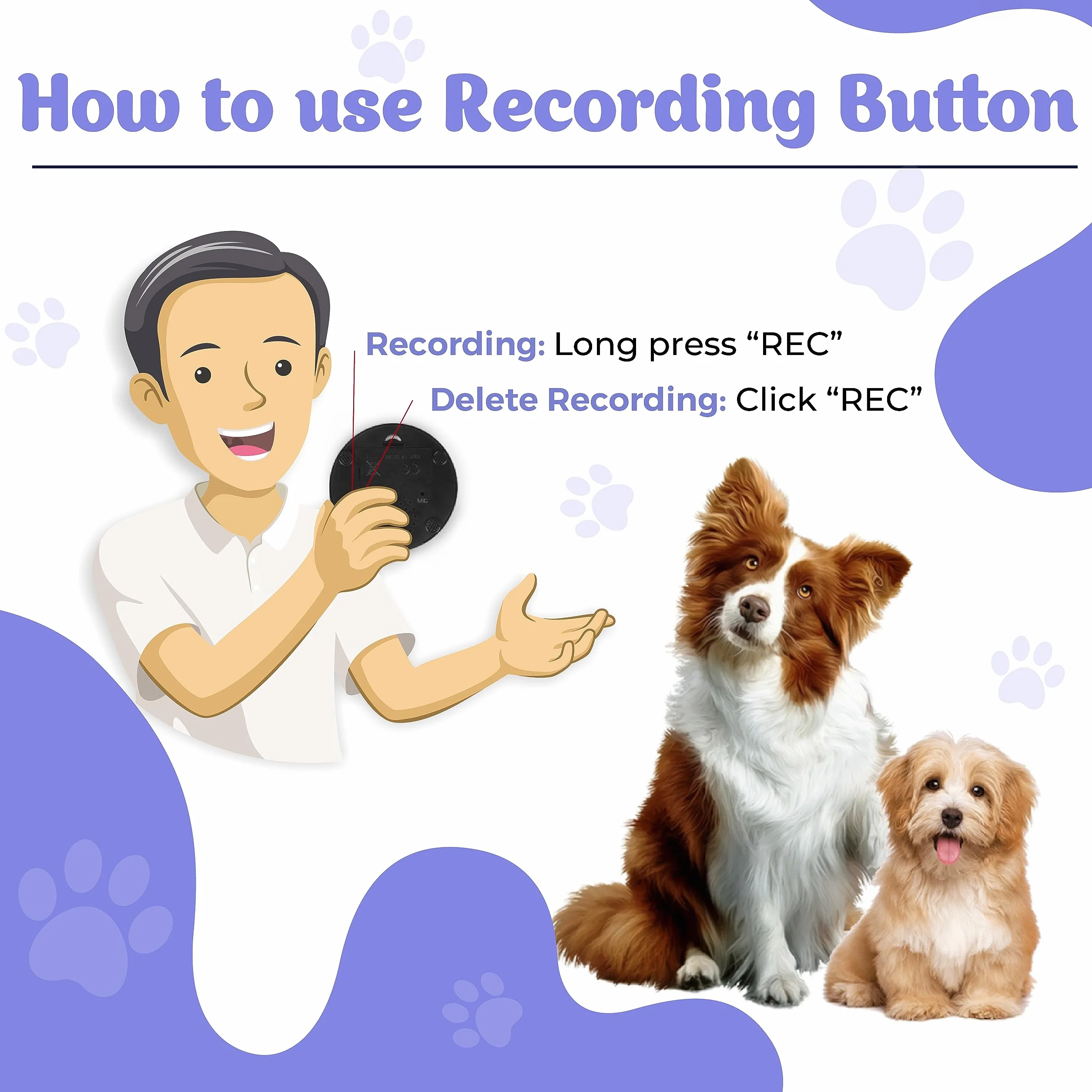 SUHSAI buzzers enregistrables pour pour Animaux de Compagnie Buzzer pour Chien avec Fonction d'enregistrement de 30secondes Outil de Communication pour Animaux Bouton pour Chiens et Chats-Paquet de–4