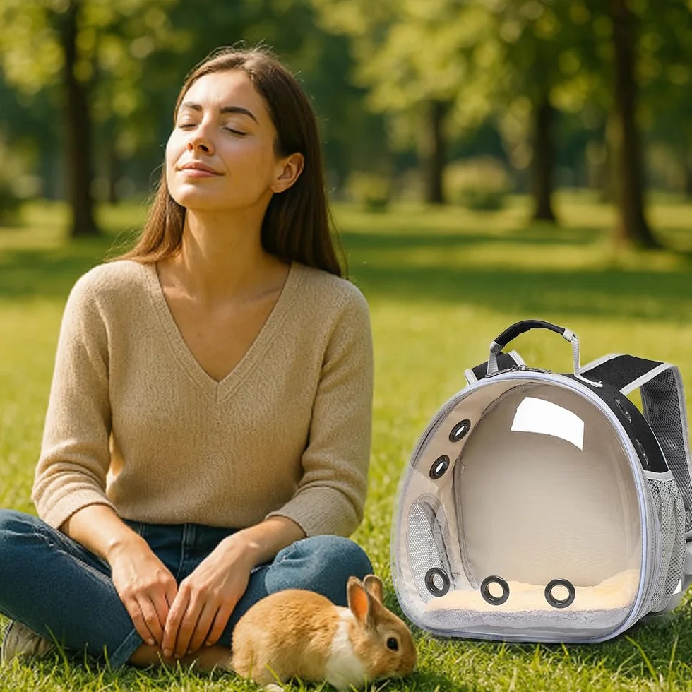 Sac à dos de transport respirant pour cochon d'Inde, lapin, lézard, hamster - Visites vétérinaires, plein air (noir)