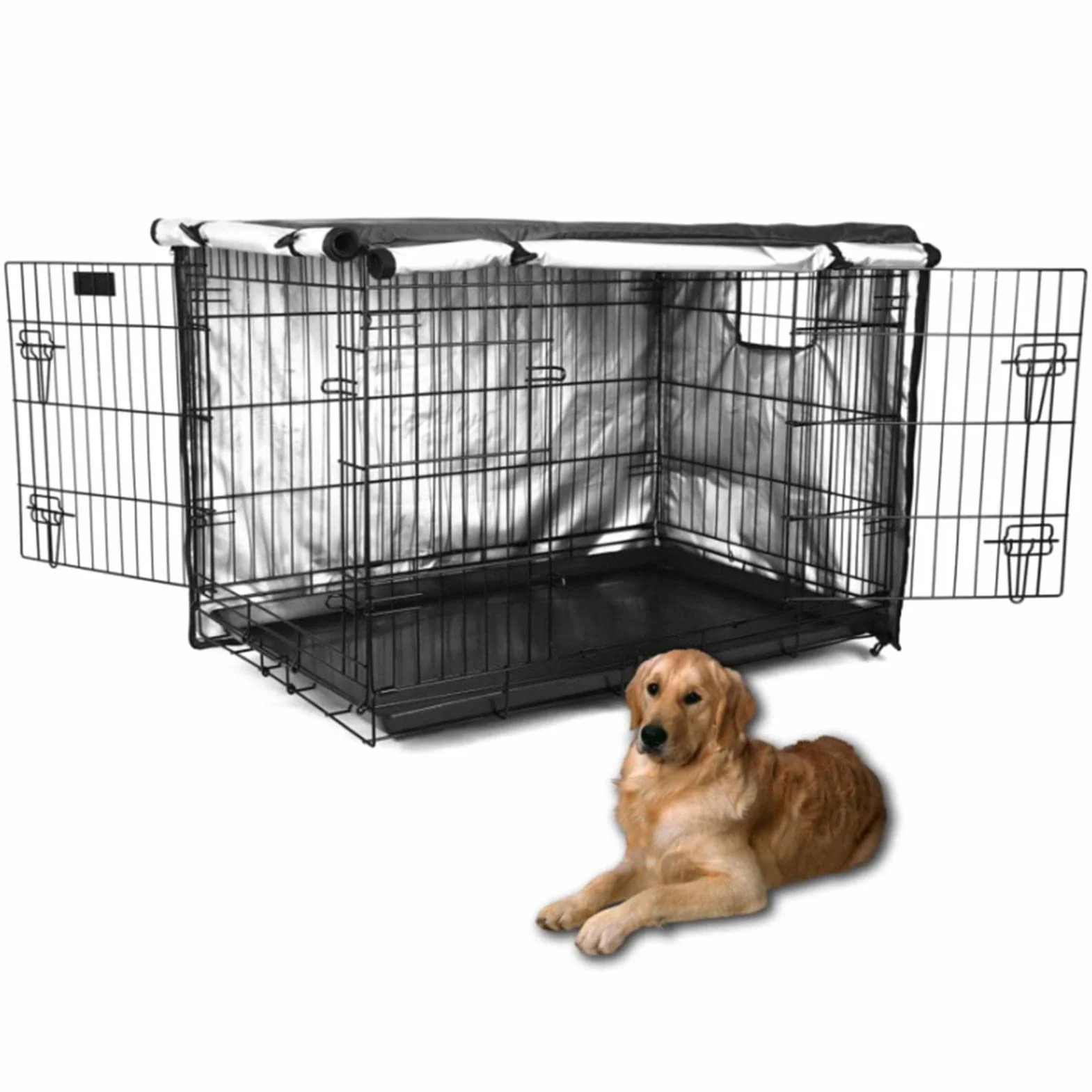 Housse de Cage pour Chien à Double Porte, Imperméable Coupe-Vent Anti-UV Respirante, Couverture de Protection Universelle