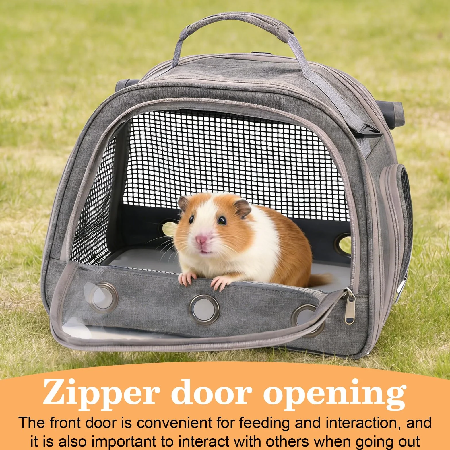 Sac de Transport pour Petits Animaux 35×23×25 cm Souple Pliable avec Ouverture Latérale, Gris