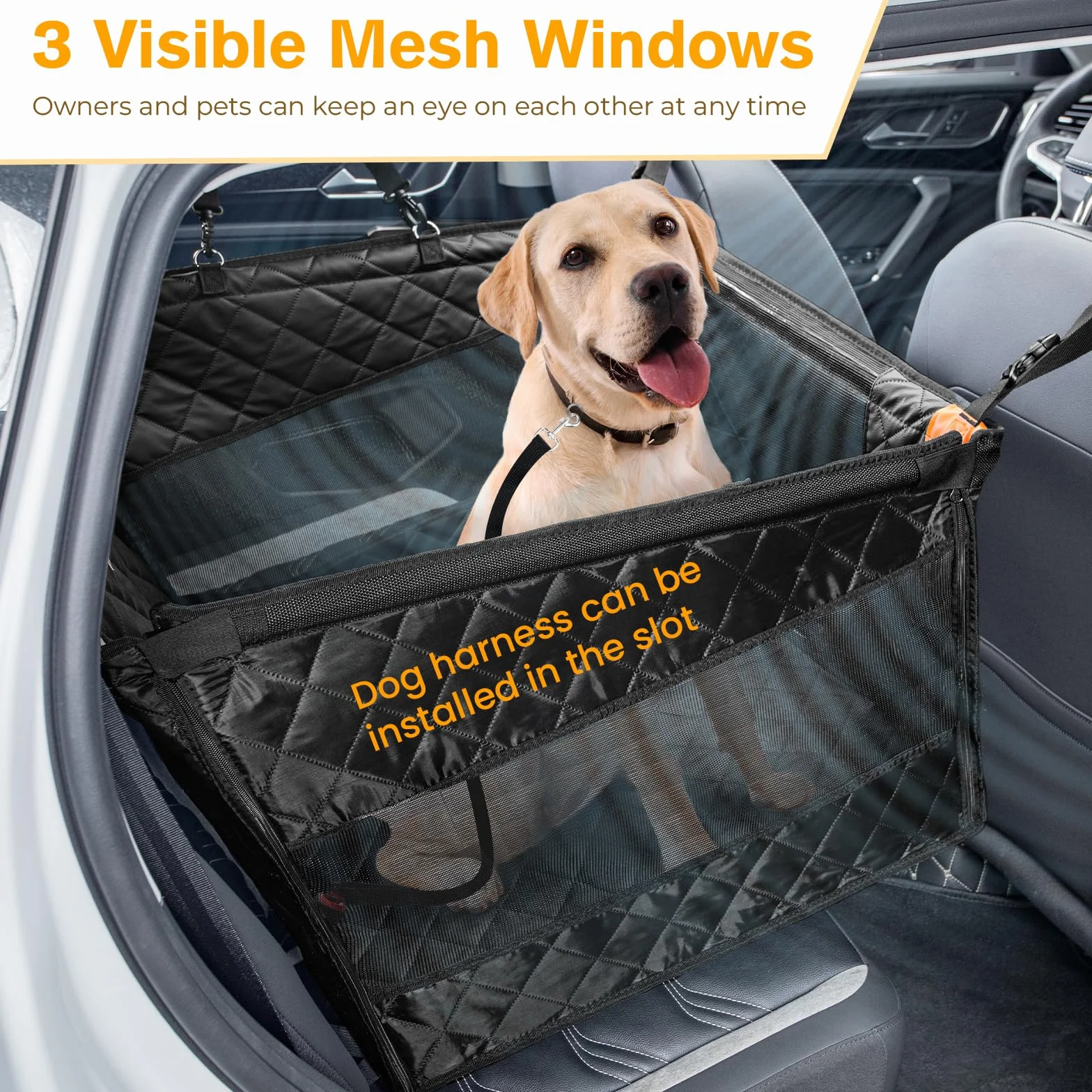 Pecute Siège Auto Chien XL 70x61 cm Coussin Cuir PU Rabattable Fond Rigide Anti-Affaissement Facile à Nettoyer Protection Banquette Arrière
