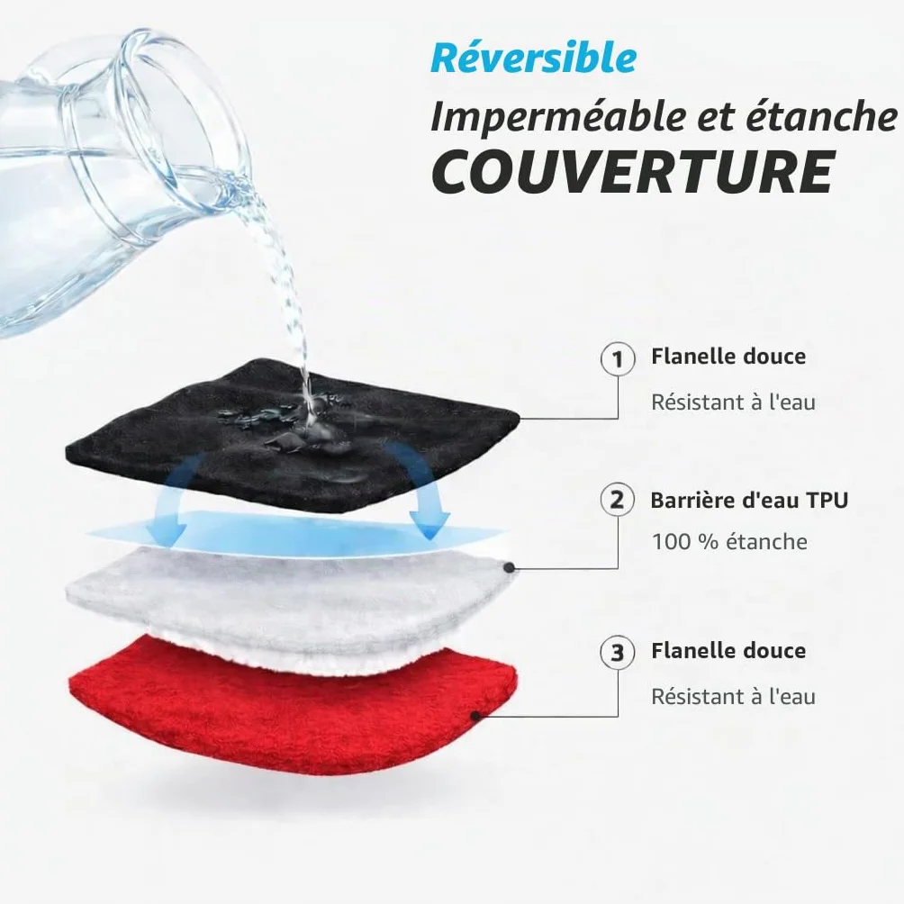 Housse imperméable Bedding Aid réversible anti-éclaboussures flanelle double face rouge passion noir minuit