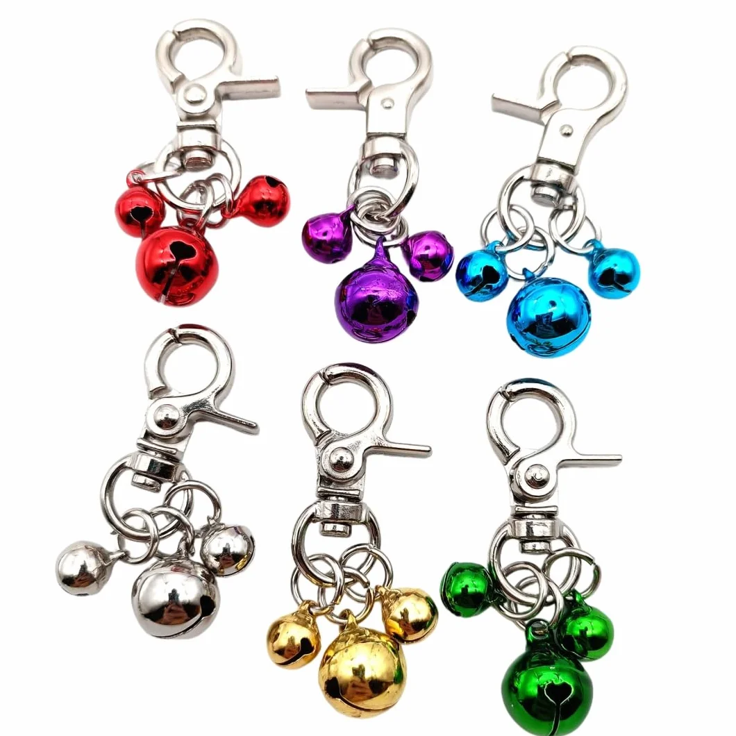 Lot de 6 clochettes pour colliers animaux, pendentif triple cloche chien, breloques décoration collier, porte-clés entraînement chien chat (colorés)