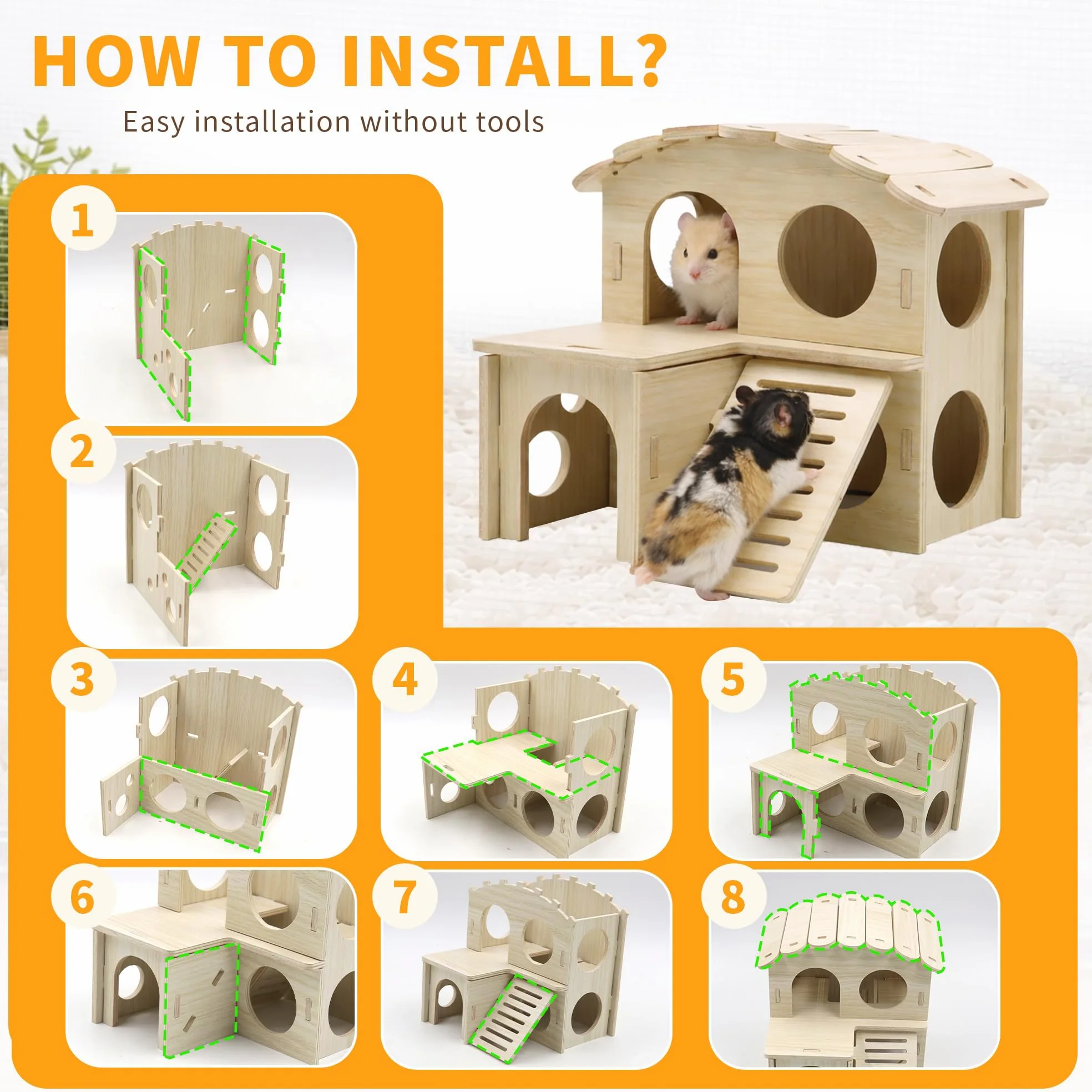 Lot de 20 accessoires pour cage à hamster, roue silencieuse de 24 cm, jouets à mâcher, maison en bois et bouteille d'eau avec support pour chinchillas, lapins, cochons d'Inde, rats, petits animaux