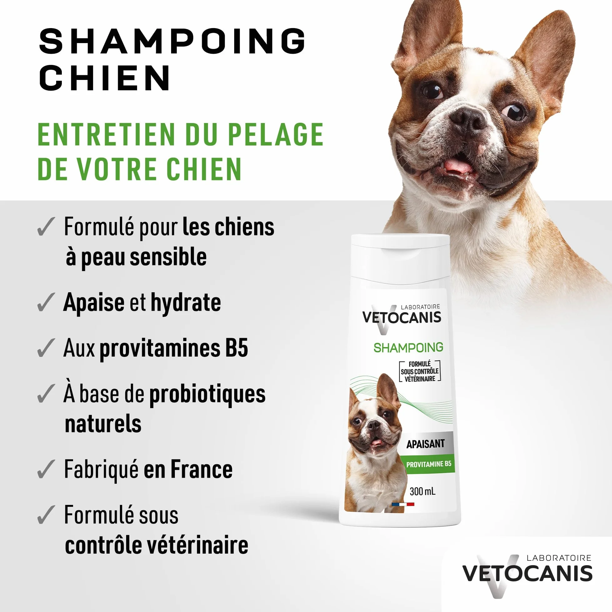 VETOCANIS Shampoing Hypo-allergénique, Peaux sensibles pour Chien, 0% de Parabène 0% de Silicone, Format 300ML