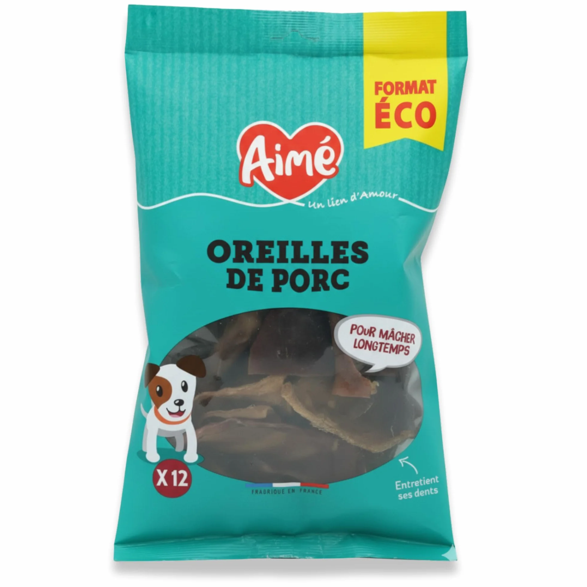 Aimé Oreille de Porc pour Chien, Friandise à mâcher 100% naturelle, Sans conservateur ni colorant, 12 Unité