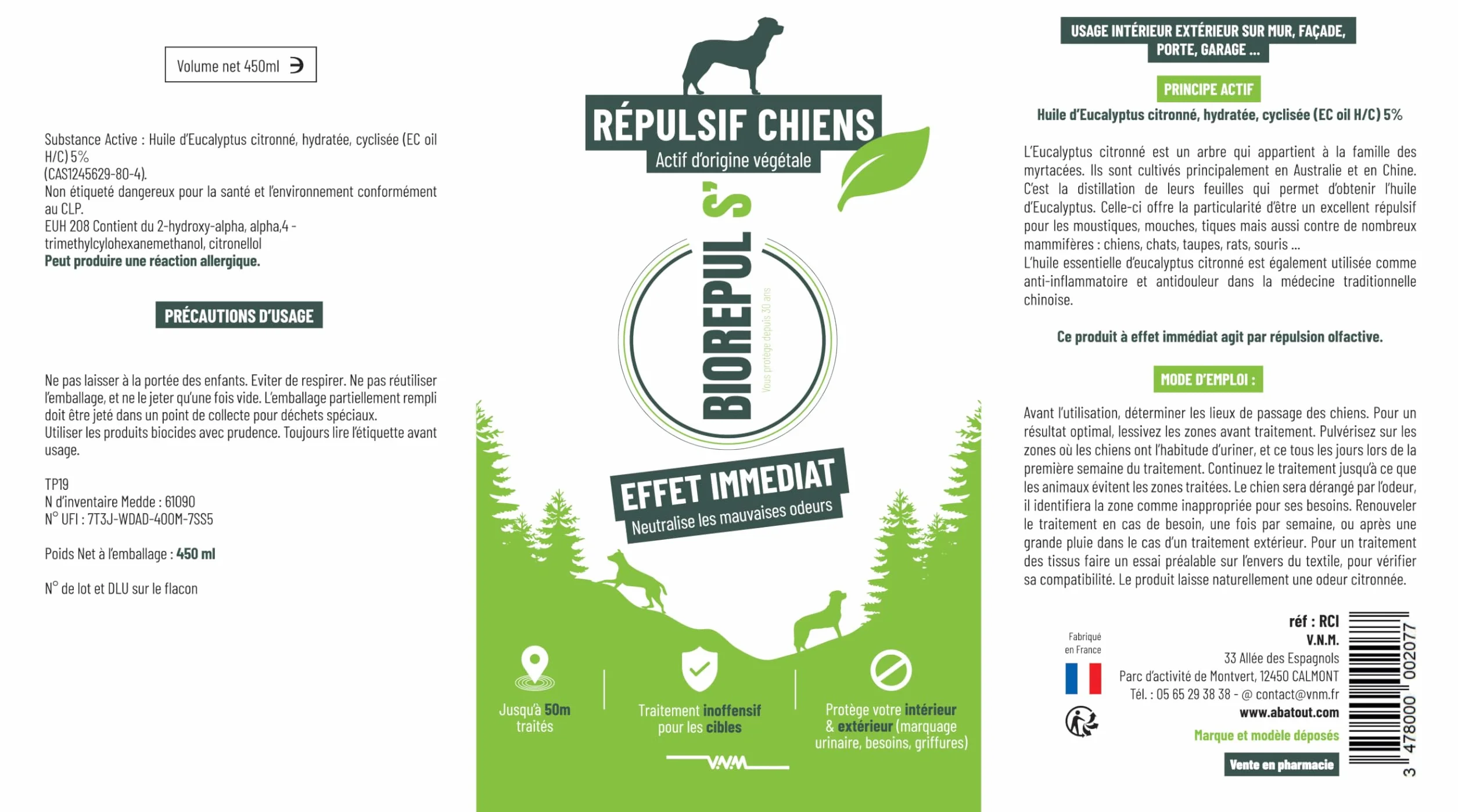 BIOREPUL S' Spray Répulsif pour Chien Anti marquage urinaire 450ml