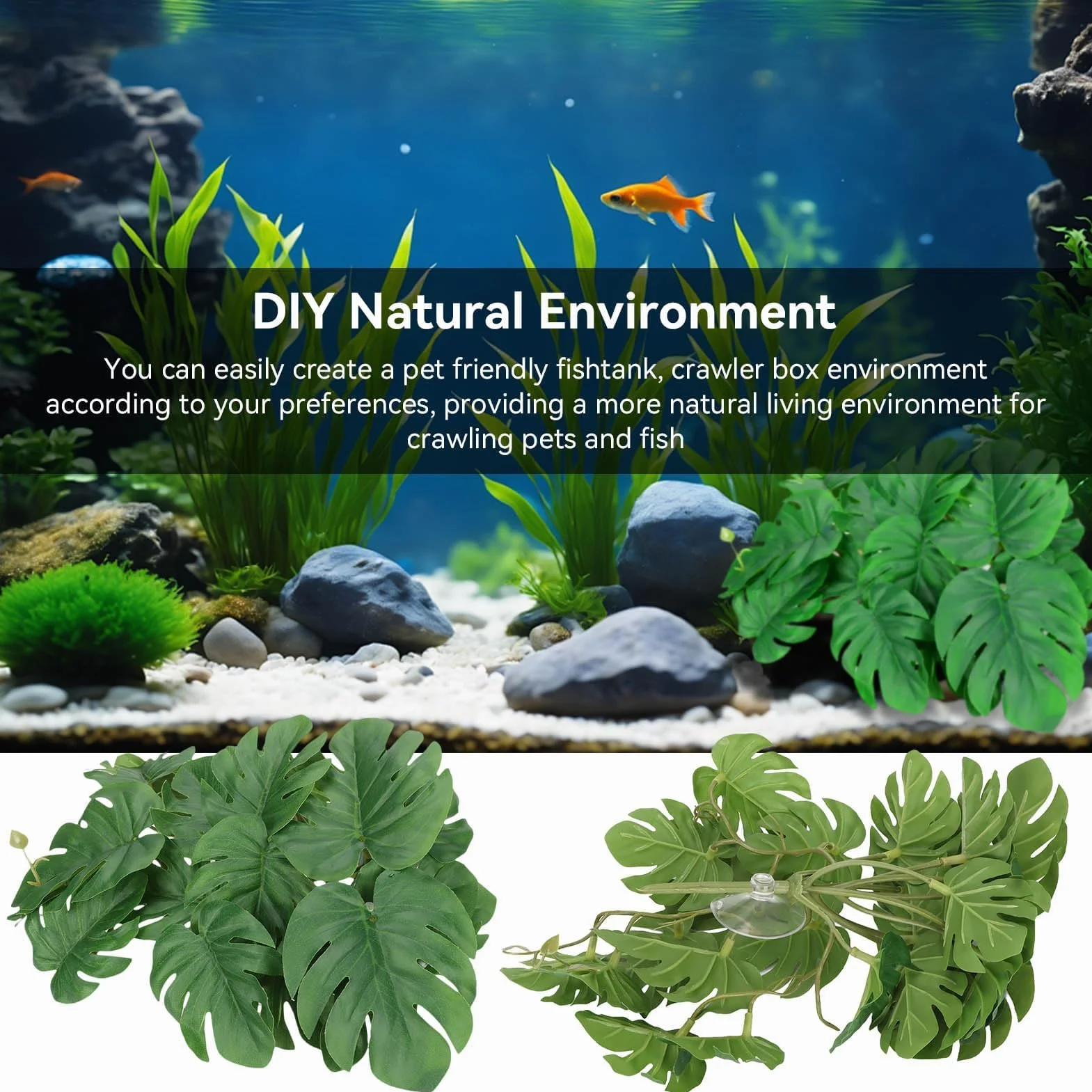 Plantes Artificielles pour Reptiles Feuille de Palmier 25 x 25 cm Décorative Plastique avec Ventouse Terrarium