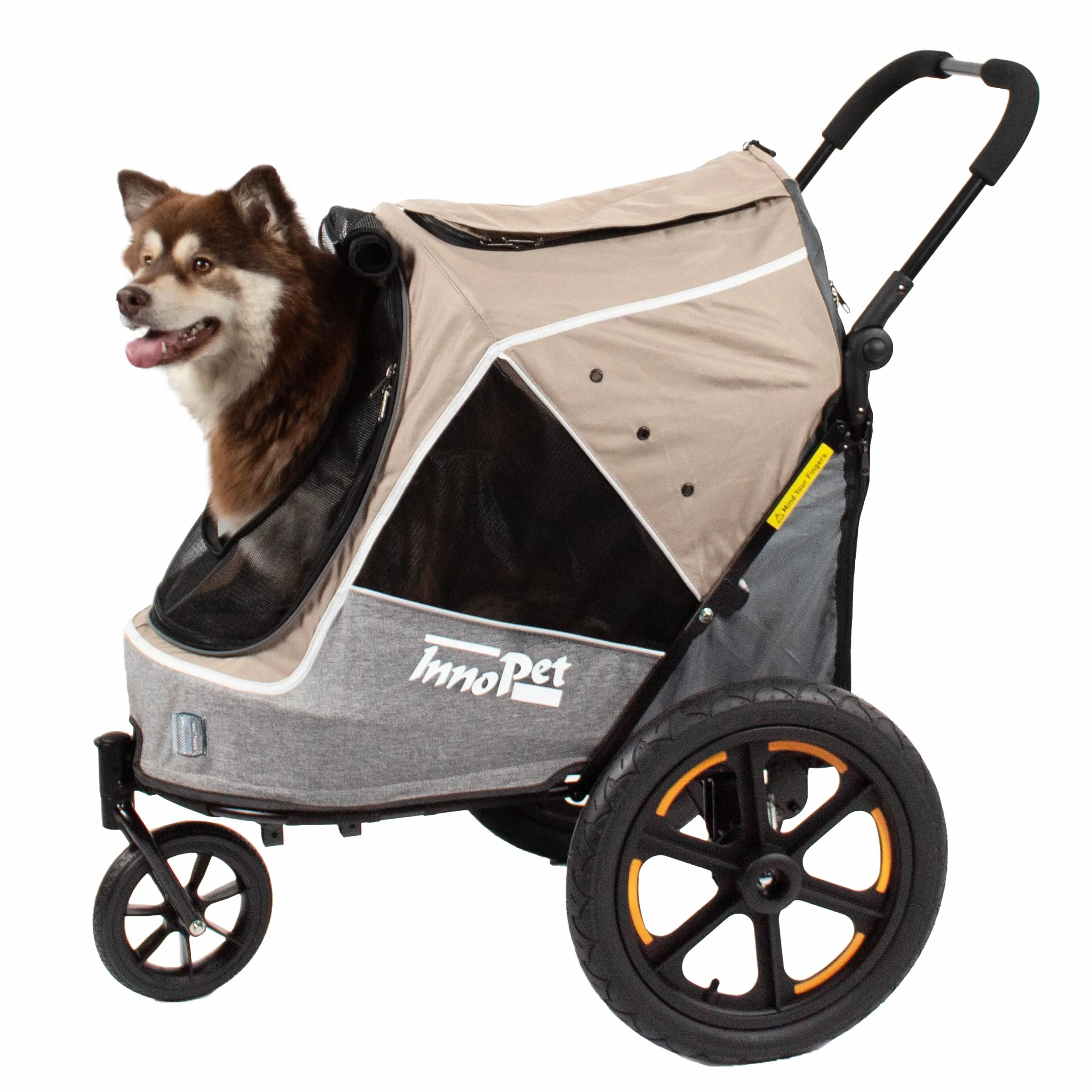 Innopet Sporty Evolution Latte Poussette et Remorque pour Chien 2 en 1 Beige/Gris 30 kg avec Housse de Pluie
