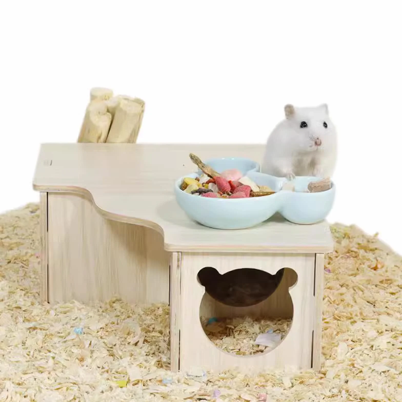 Maison en Bois pour Hamster, Hamster Maison d'angle en Bois, Maison Hamster, Maison Cochon d'Inde, pour Petits Animaux de Compagnie, Hamster Nain, Degus, Souris à Barbelés (22.5 * 17.8 * 8cm)