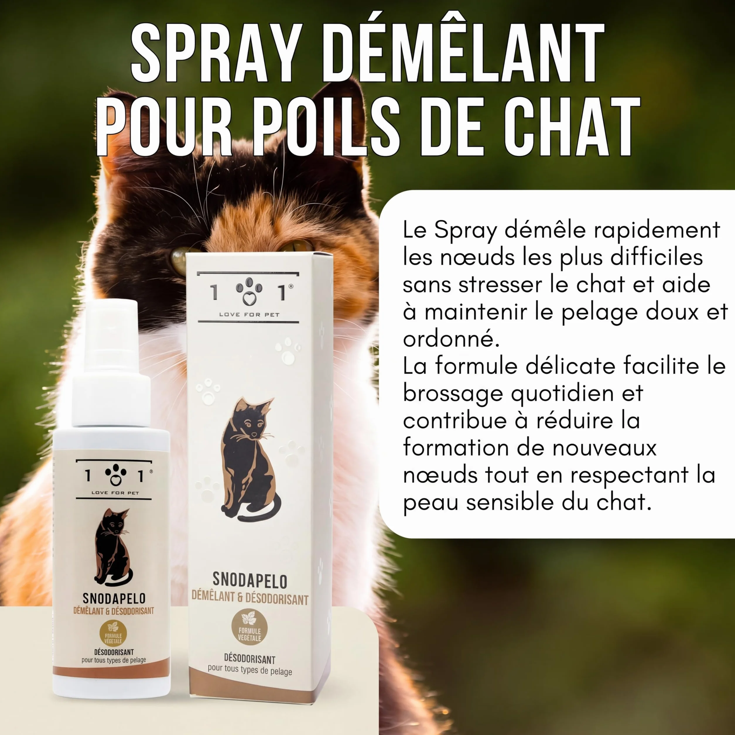 Spray Démêlant Chat 100ml Naturel Végétal sans Rinçage Poils Longs Courts