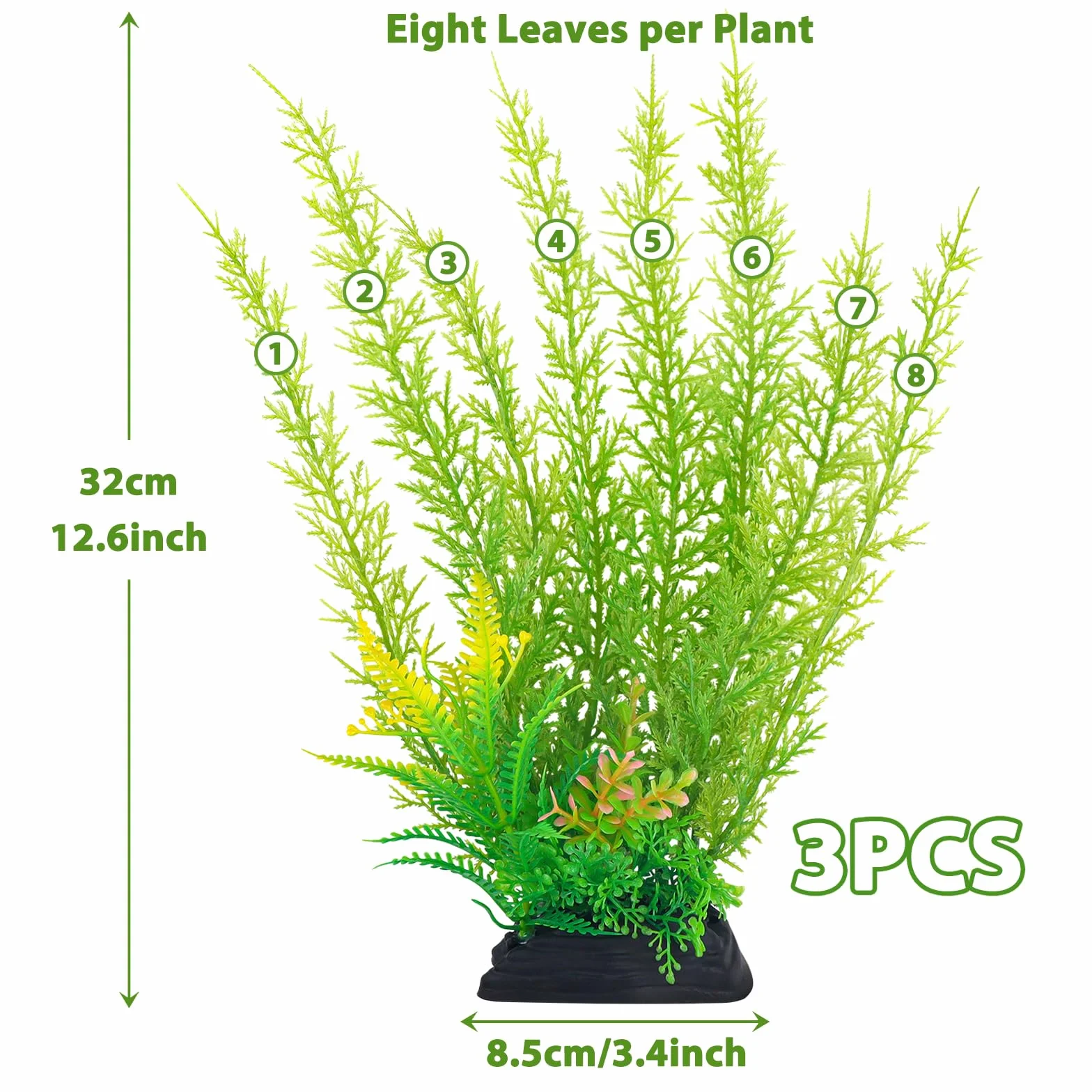 QUOZUO Accessoires pour aquarium - Grandes plantes vertes - 3 pièces