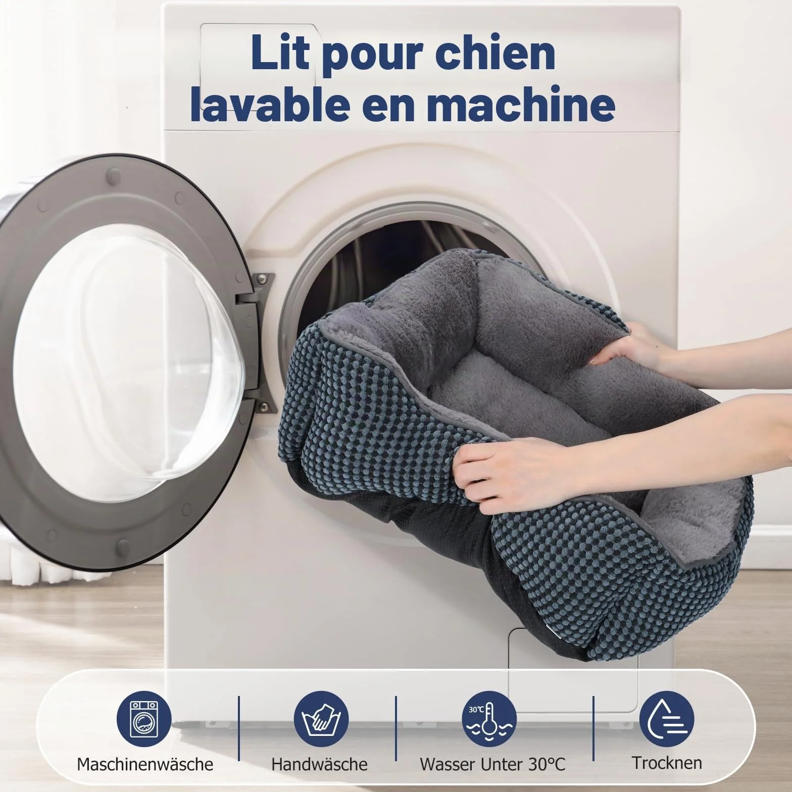 FURTIME Panier pour Chien Moyen, Lit Chien Lavable Duveteux, Antidérapant Coussin Anti-anxiété, 76x61x23cm