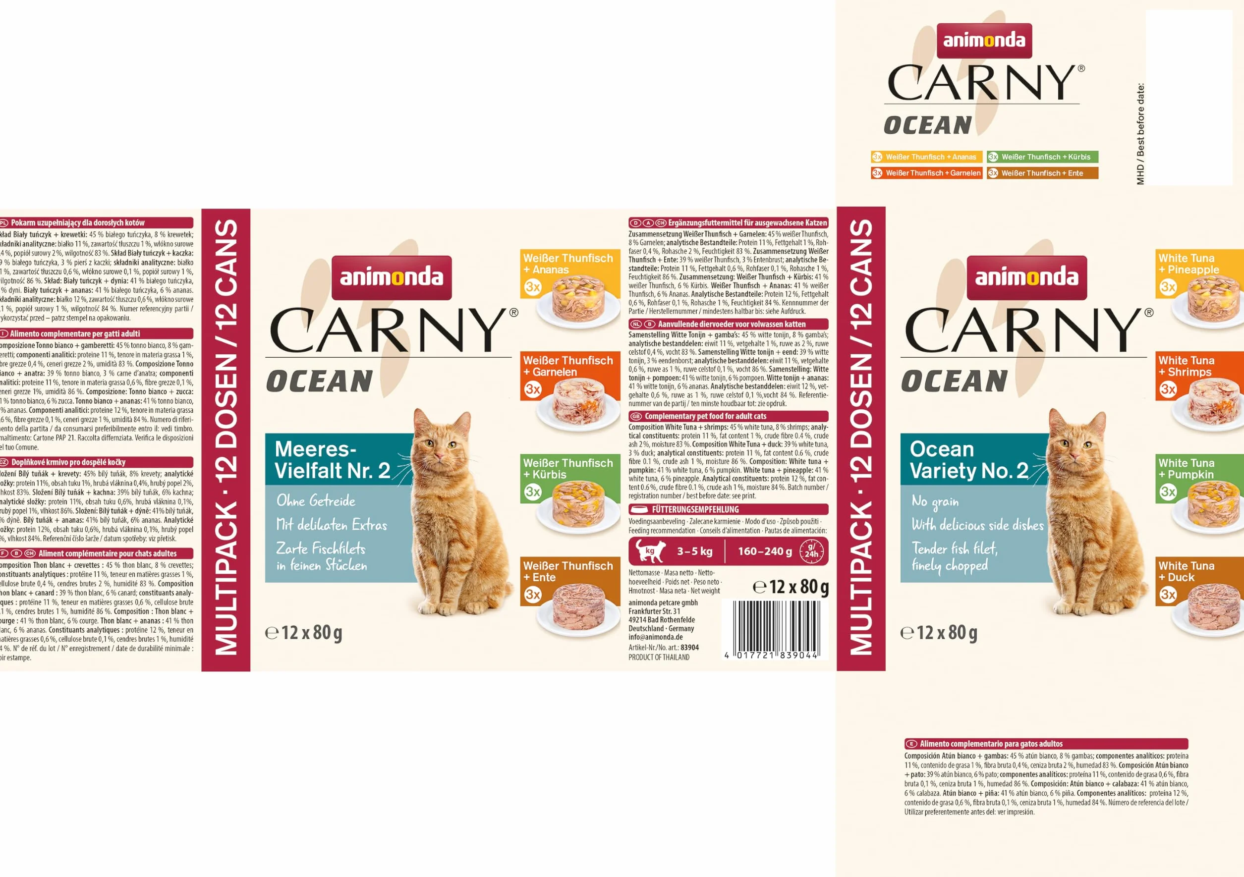 Carny Ocean - Nourriture Humide pour Chats Adultes - Variété Marine n° 2 (12 x 80 g) - Nourriture Humide pour Chats Adultes - avec Filet de Poisson délicat, sans céréales ni Sucre