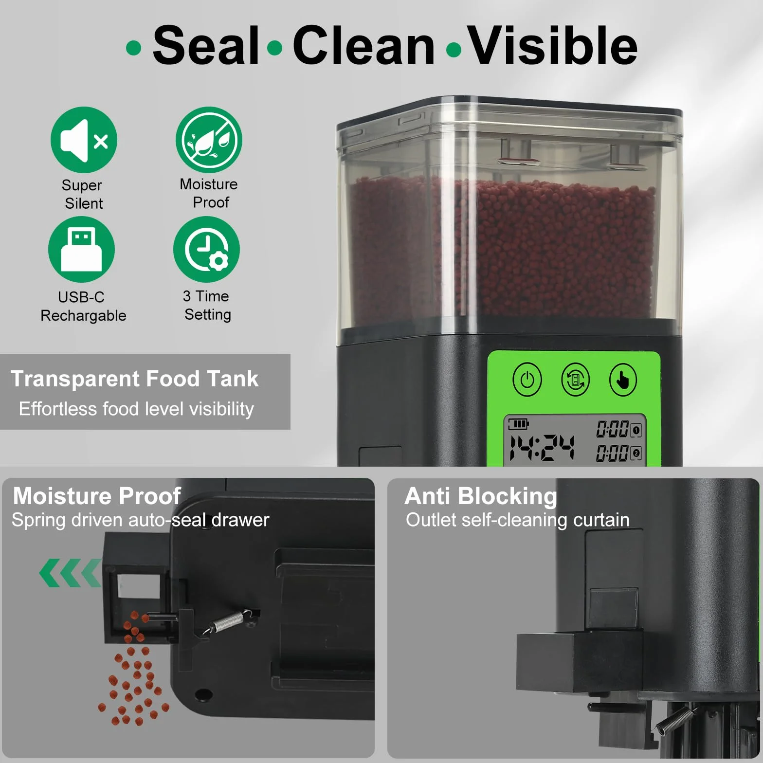 Distributeur automatique de nourriture pour poissons rechargeable USB 320 ml écran LCD résistant à l'humidité
