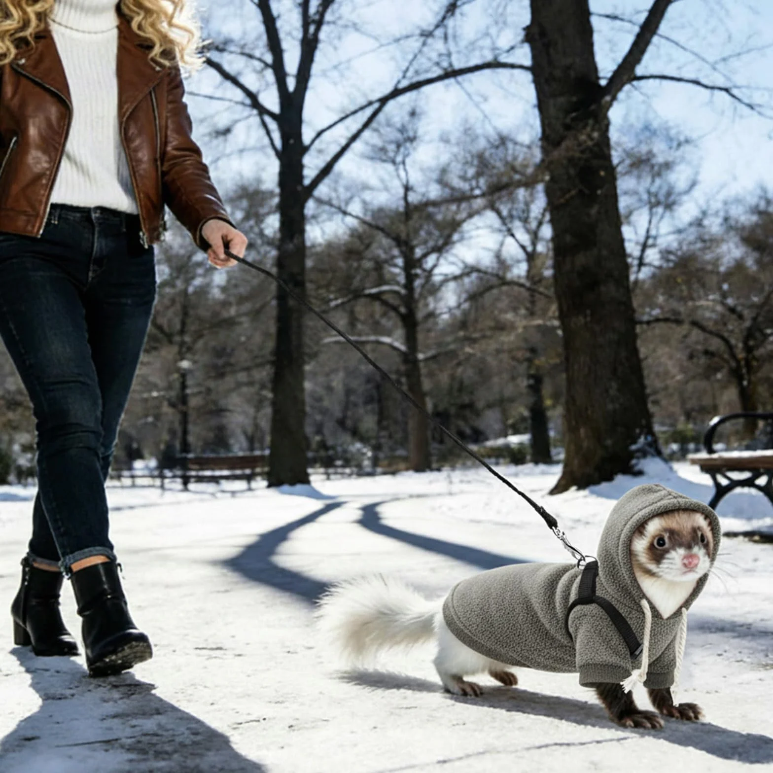 Ensemble vêtements et laisse pour furet, pull à capuche chaud avec harnais et laisse pour la promenade en plein air, vêtement confortable pour furets, chinchillas, petits animaux de compagnie, tenue